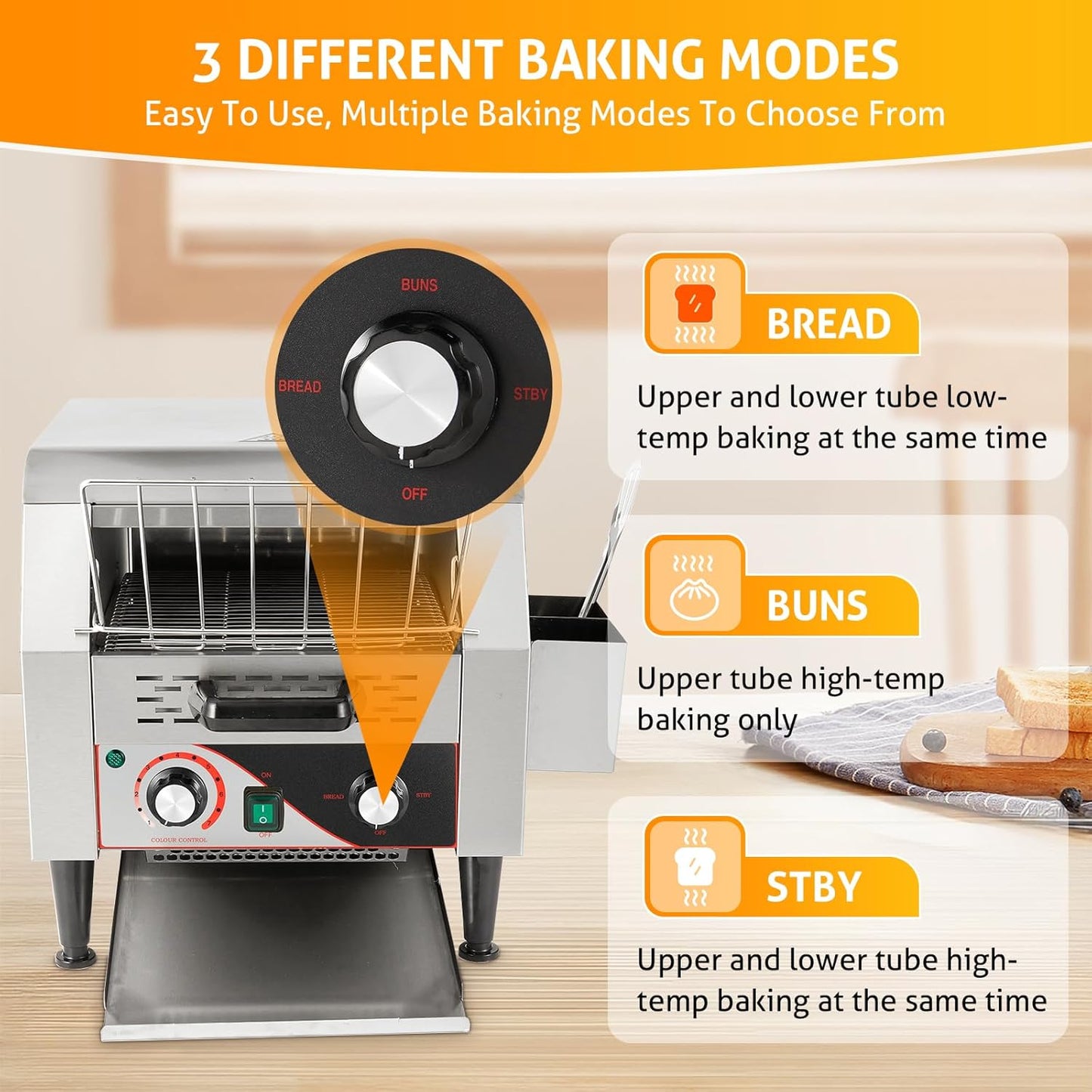 WICHEMI Commercial Toaster 300 Slices/Hour Commercial Conveyor Toaster Electric Stainless Steel Heavy Duty Toasters for Restaurant Bun Bagel Bread, 2200W