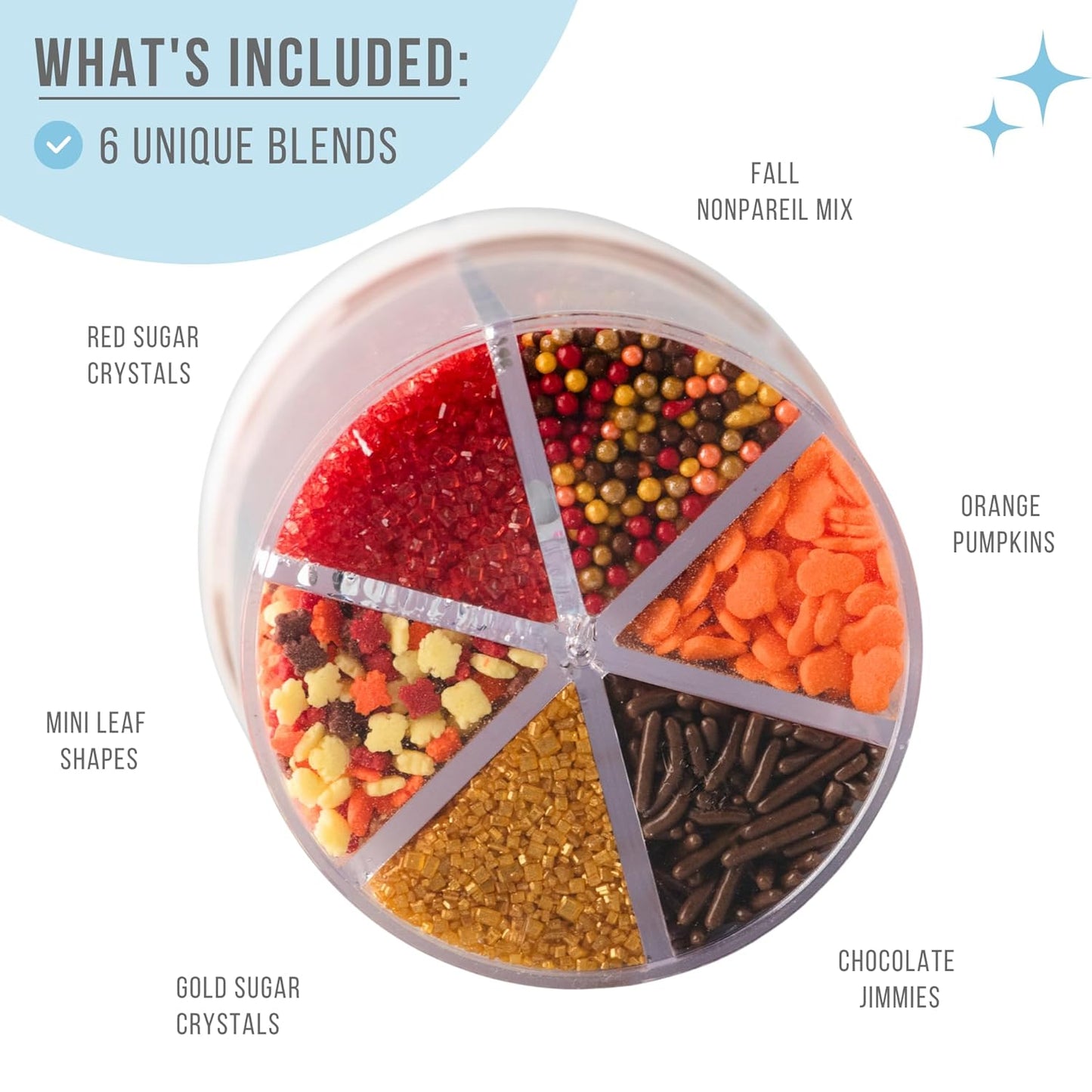 Sweets Indeed Sprinkles 6 Cell Edible Sprinkle Mix Jimmies Perfect for Cake Decorations Baking Ice Cream Cookies Cupcake Topper (Fall)