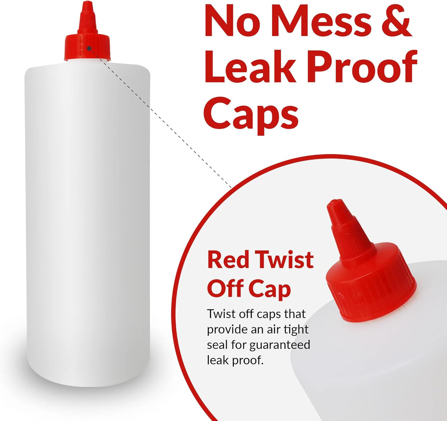 Reli. Plastic Squeeze Bottles, 32 oz. | 4 Pack | Condiment Squeeze Bottles for Sauces | Clear w/Red Twist Cap | 32 Ounce Hot Sauce, Ketchup | Condiments, Olive Oil, Liquids