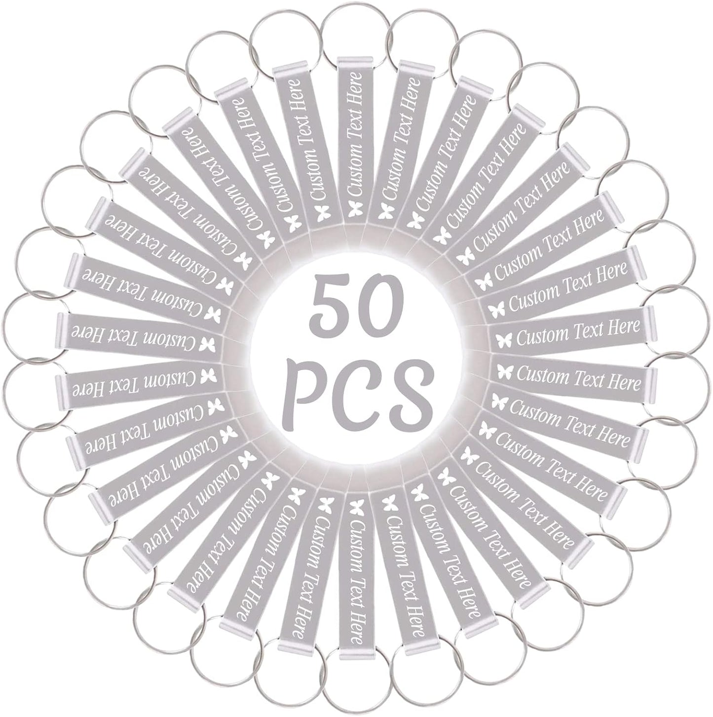 50PCS Personalized Bottle Opener Keychain Bulk Custom Beer Bottle Opener with Logo Text Engraved Wedding Bottle Opener Favors Customized Gifts for Guests Baby Shower Birthday Party-Silver