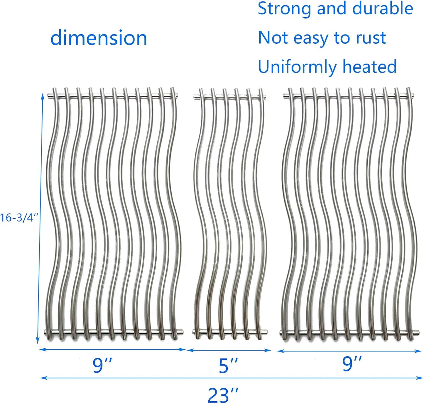 16-3/4" Stainless Steel Waved Cooking Grates Replacement for Napoleon Triumph 410 Grid Gas Grill 3pack S87003