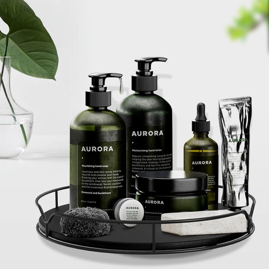 Lazy Susan Turntable Organizer with Anti-Slip Mat for Cabinet Pantry Kitchen Countertop Refrigerator Office, Pine Wood, 13", Black