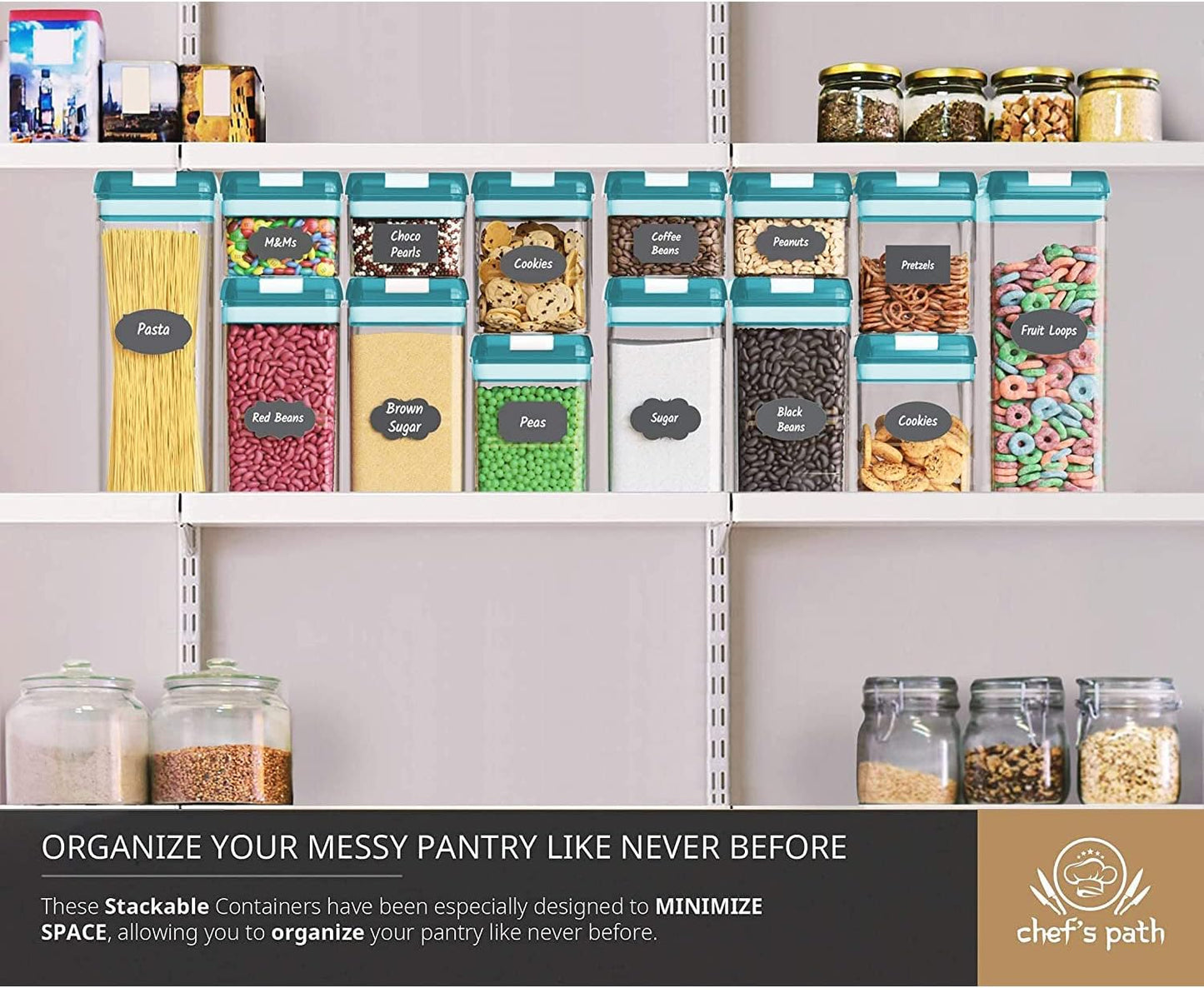 Airtight Food Storage Containers for Pantry Organization & Storage - 7 PC Pantry Organizer Plastic Containers for Food with Flip Lock Lids - Stackable Sugar Container & Food Storage Canisters (Teal)