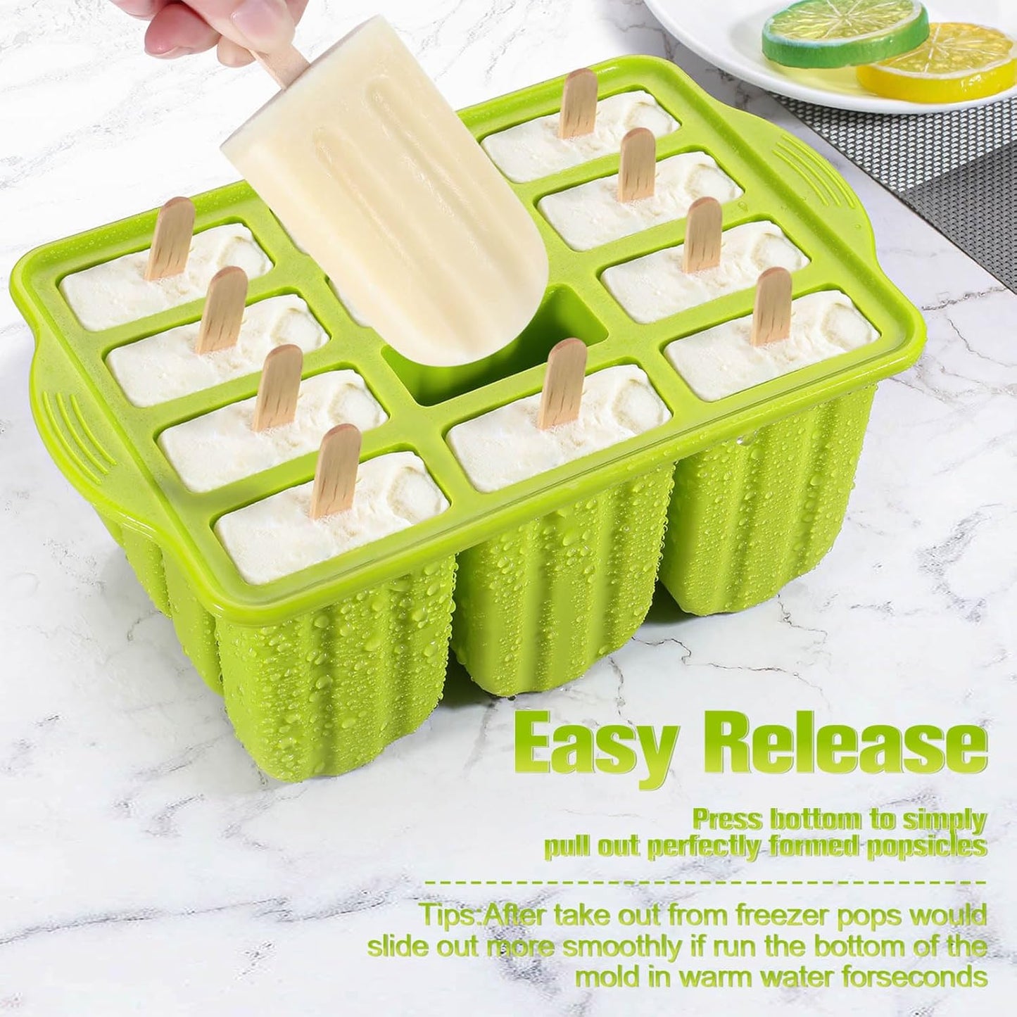 Silicone Popsicles Molds,Ice Pop Cream Mold Set Homemade Toddler Popsicle Maker For Kids Para Paletas De Helado Kulfi BPA Free, with 50 Sticks, 50 Bags,50 wire Ties (Green)