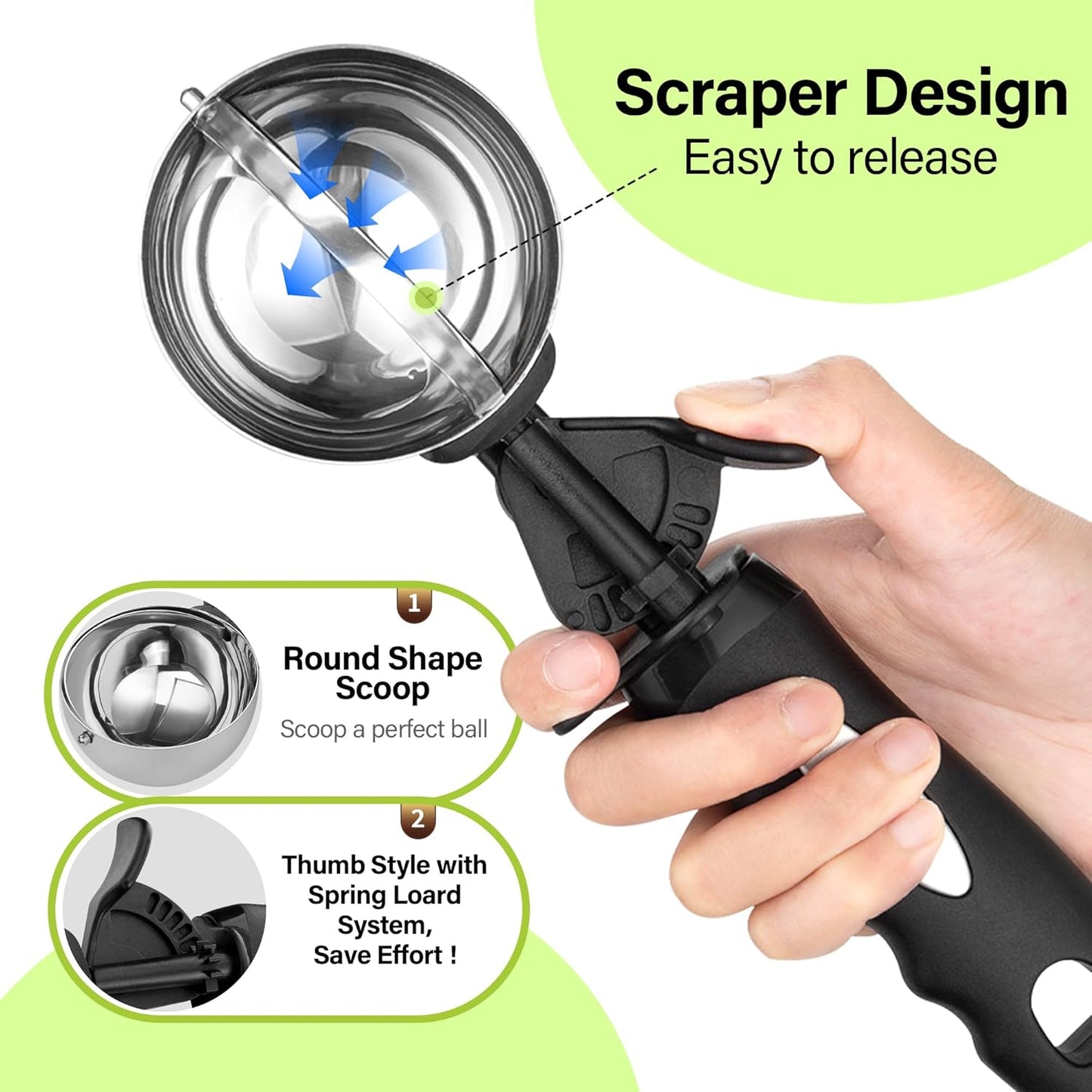 Ice Cream Scoop with Trigger, 6 Tbsp Cookie Scoop for Baking, 3 Oz Cookie dough Scooper, Large Ice Cream Scooper, Stainless Steel Portion Scoop, 90 ML