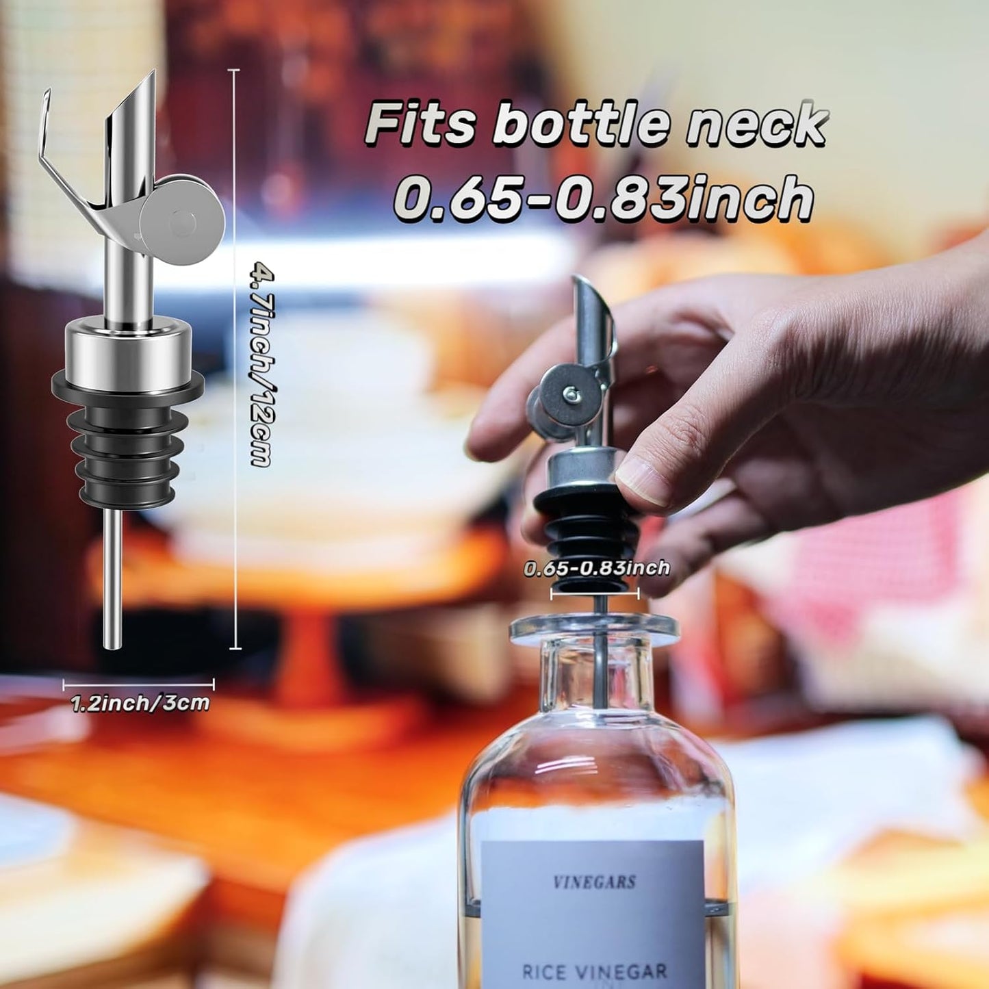 Olive Oil Dispenser Spout, Weighted Liquor Pour Spout, Syrup Dispenser Spout, Stainless Steel Automatic Pour Spouts for Liquor Bottles, Oil Bottles, Vinegar, Syrup and Alcohol 8 Pack Sliver