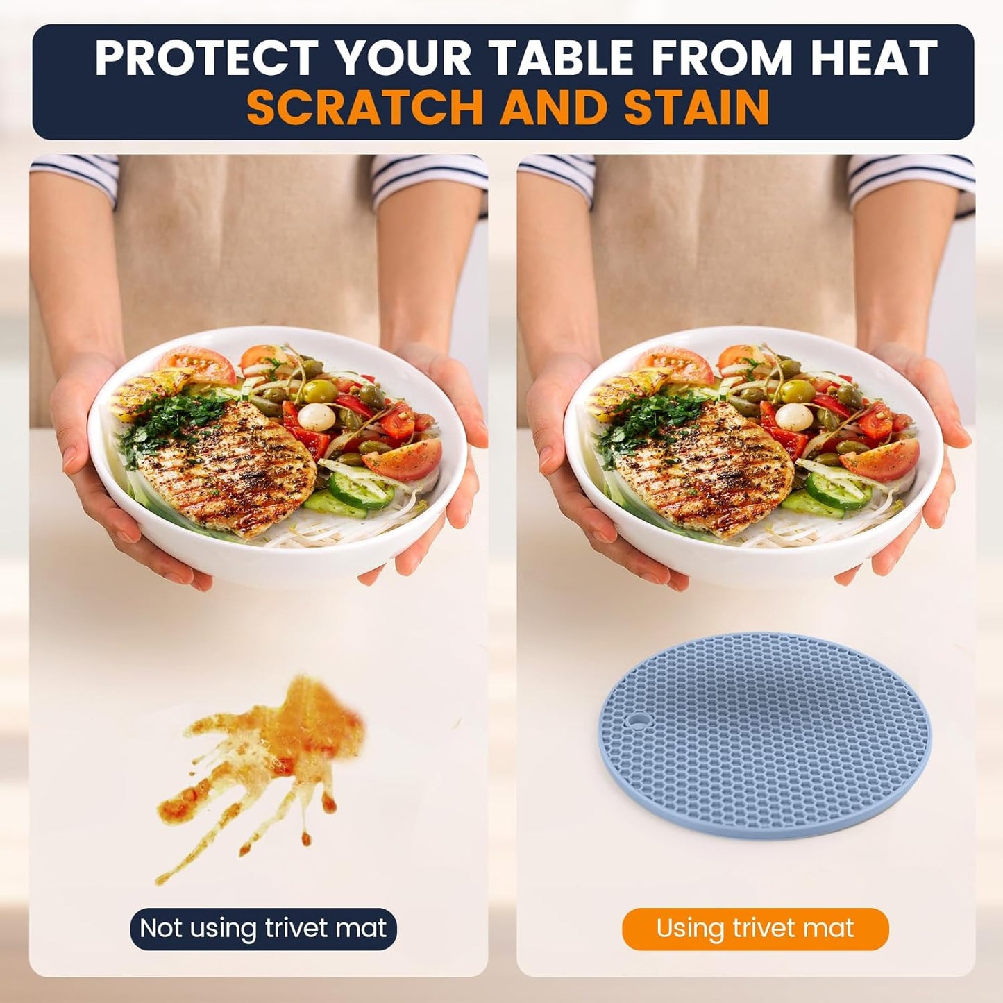 Silicone Trivet Mats 4 Heat Resistant Pot Holders Multipurpose Non-Slip Hot Pads for Kitchen Potholders, Drying mat, Jar Opener, Spoon Holder, Coaster(Nordic Blue)