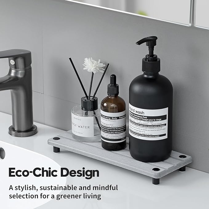 Fast Stone Drying Tray Diatomite Sponge Holder Mat, Kitchen Sink Organizer Sink Caddy, Kitchen & Bathroom Counter Makeup Vanity Dispenser Toothbrush Bottle Soap Dish Rack,Light Gray, 10" x 4"