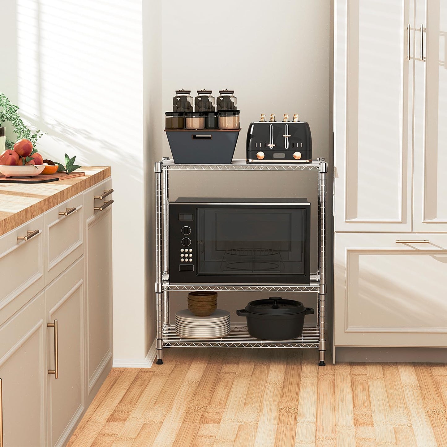 750 lbs 3 Tier Storage Rack Metal Wire Shelving Unit, Storage Standing Shelf Organizer for Laundry Bathroom Kitchen Pantry Closet Garage Basement Utility Room, Chrome 13.8" D x 29.5" W x 35.5" H