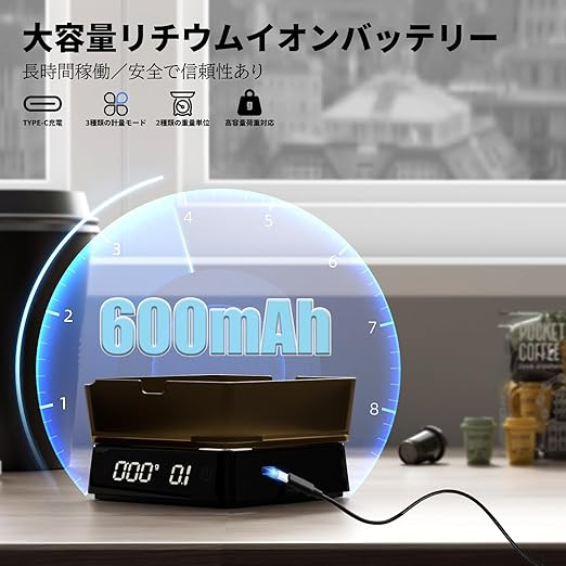 Coffee Scale PRO - 0.1g Precision Digital Rechargeable Espresso Scale with Timer, LED Hidden Screen, Portable Compact for Coffee Beans, Grounds, Baking & Food, Spill-Free Notched Lid for Easy Pouring