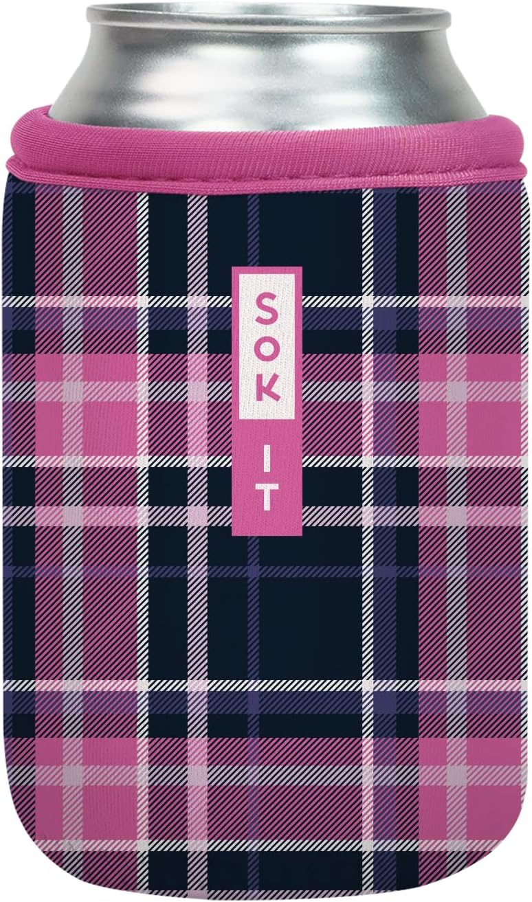 Sok It CanSok Sleeve for Beer & Soda Insulated Neoprene Cover (Berry Plaid, 12oz Can Sleeve)