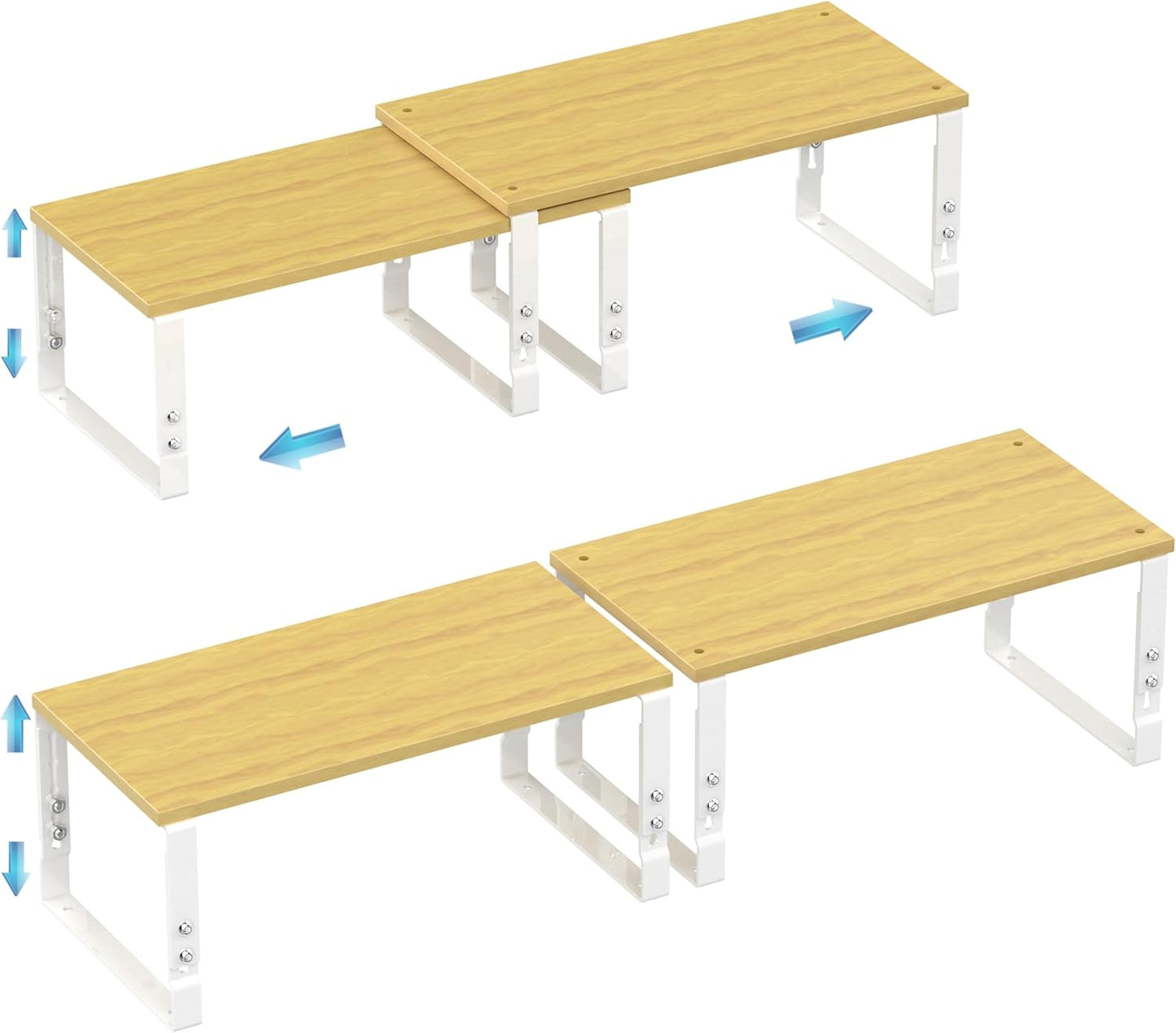 Expandable Kitchen Cabinet Organizer Shelves – Stackable Adjustable Metal and Wood Storage Racks for Countertop, Pantry, Garage Set of 2 Spice Rack – Easy Assembly, Space-Saving(2 Packs/Large/White)