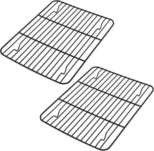 Small Baking Cooling Rack Set of 2, E-far Non-stick Toaster Oven Rack for Cooking Roasting Grilling Broiling Meat Bacon, 9.7” x 7.3” Metal Bakeable Wire Racks for Cookie Cake - Easy to Clean