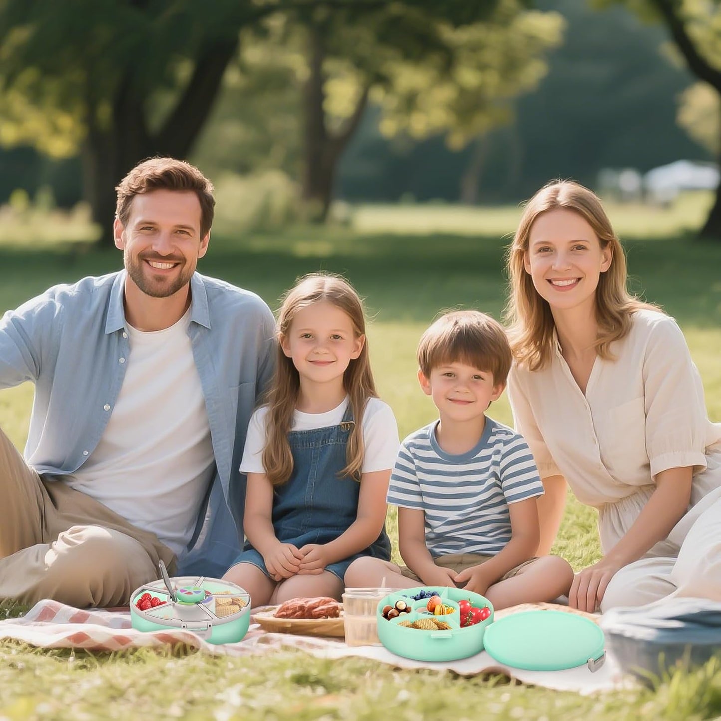 Snack Spinner Set for Kids – 2-Pack, Includes Rotating Snack Container & Classic Sectioned Snack Box, BPA-Free, Dishwasher Safe, Perfect for Travel, Green
