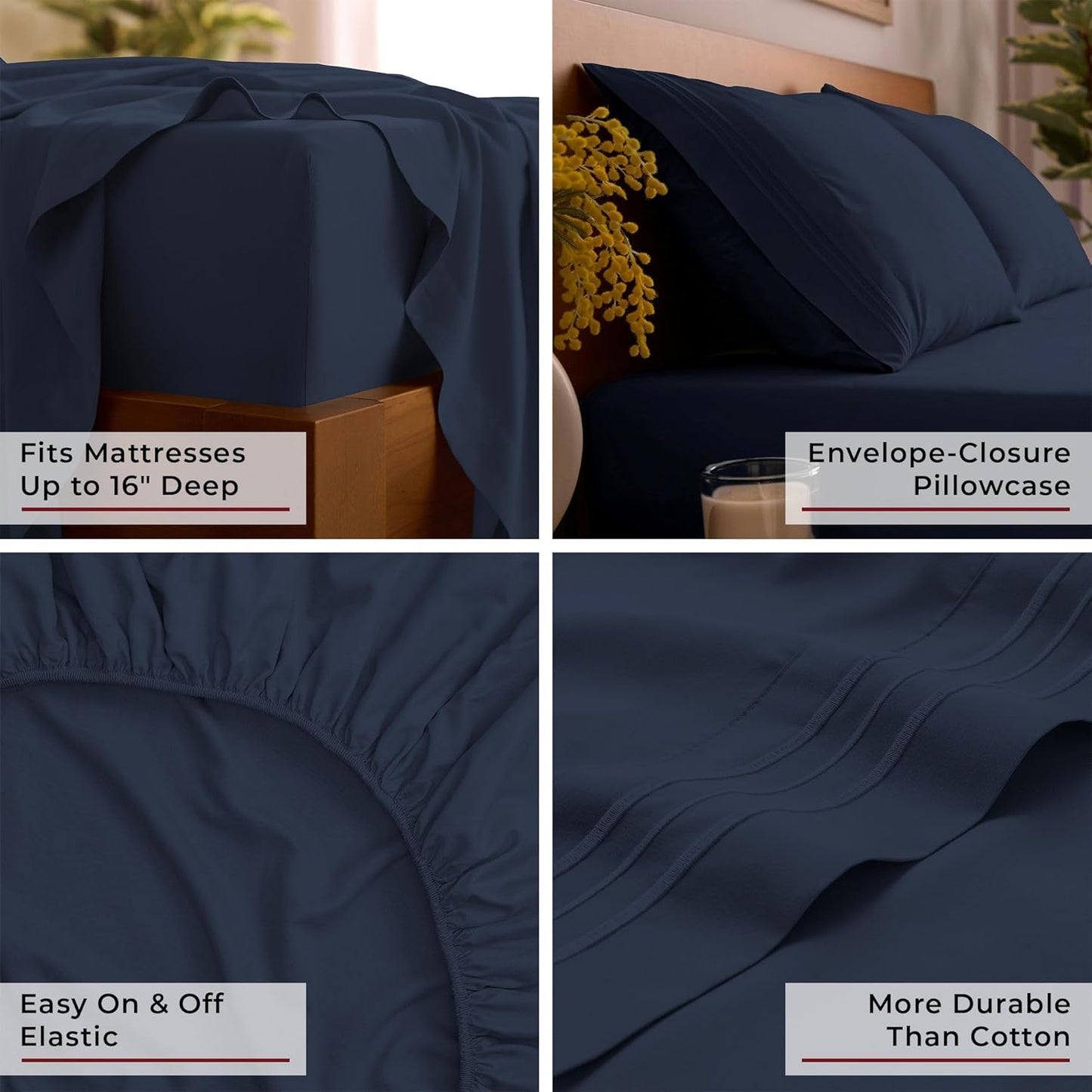Mellanni Queen Sheets Set - 4 PC Iconic Collection Bedding - Hotel Luxury, Extra Soft, Cooling Bed Sheets - Wrinkle, Fade, Stain Resistant (Queen, Navy Blue)