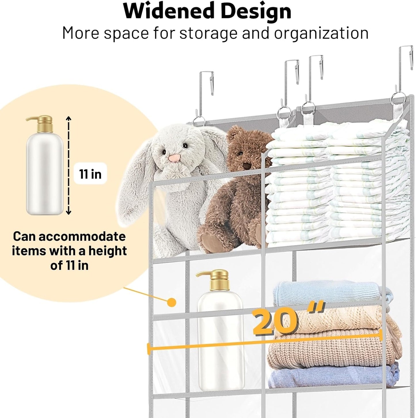 Over the Door Organizer 5 Tiers,Extra Large Behind Door Storage of 10 Compartments,50 lbs Weight Capacity Over the Door Storage, Clear Door Hanging Organizer for Closet, Diaper Organizer