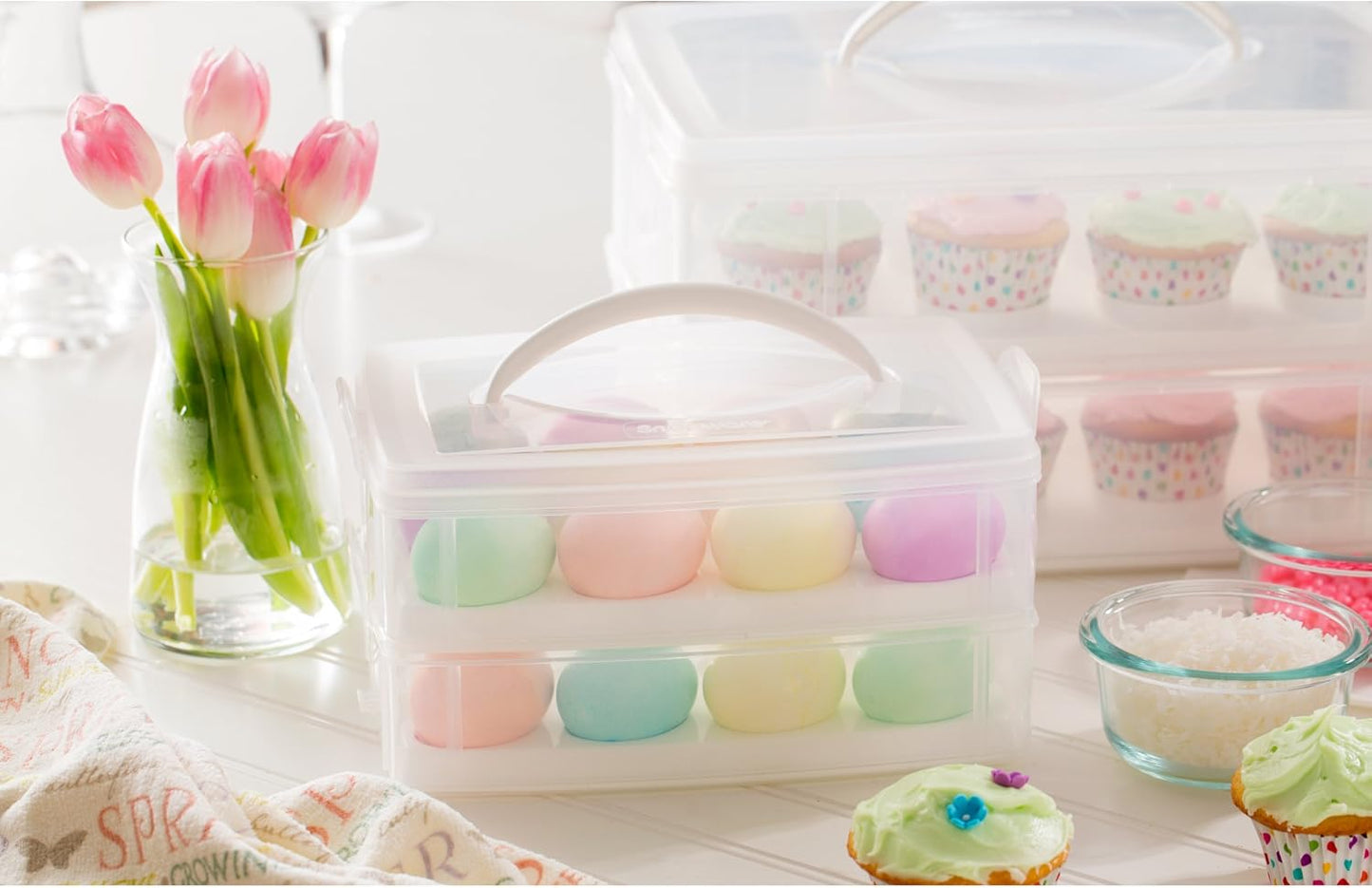 Snapware (2-Layer, 24 Eggs) Plastic Detachable Deviled Egg Carrier Storage Container With Lid and Handle, Freezer Dishwasher Microwave Safe