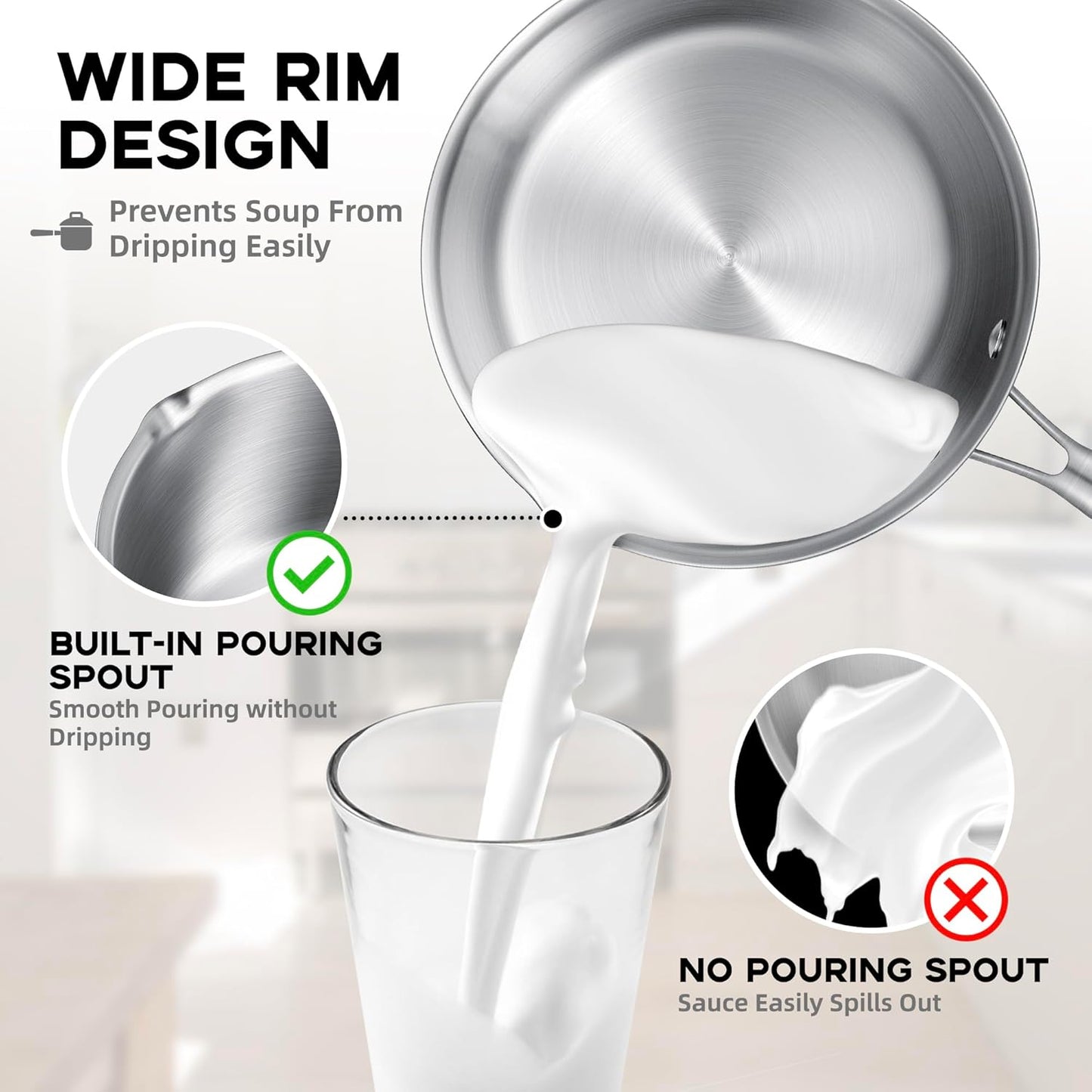 Leetaltree 3.5 Quart Stainless Steel Saucepan with Steamer Basket, Tri-ply Construction, Versatile Sauce Pan with Double-sized Drainage Lid - Perfect for Cooking Gravies, Pasta, Vegetable and More