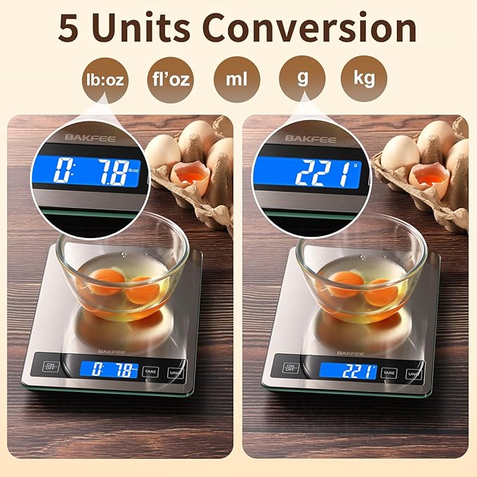 Food Scale, 33lb Digital Kitchen Scale with Stainless Steel & Tempered Glass, 1g / 0.05oz Precise Graduation, Waterproof and Sturdy Surface, for Cooking, Baking, Weight Loss, Meal Prep