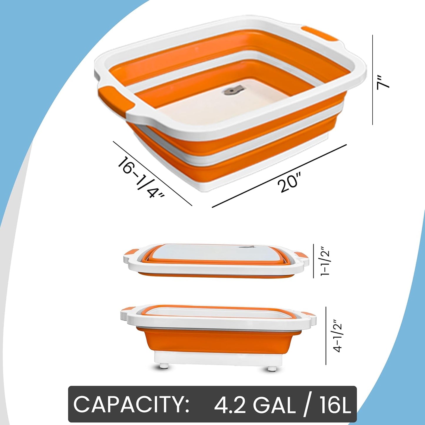 BBQ Prep Tub, 16L Multifunctional Camping Cutting Board with lid, Meat Prep Tub for Meal Prep Marinating Food, Marinating Container with Lid, Collapsible Food Storage Containers