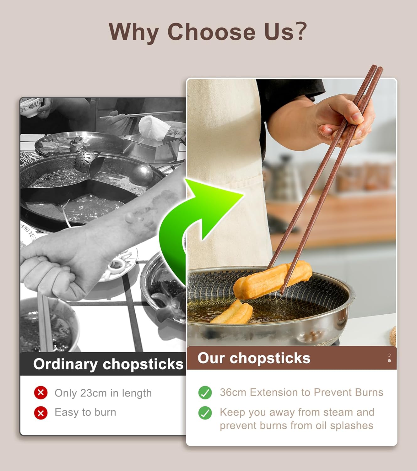 3Pairs Cooking Chopstick 14Inches Long Wooden Chop Sticks Reusable for Noodles Frying Hotpot