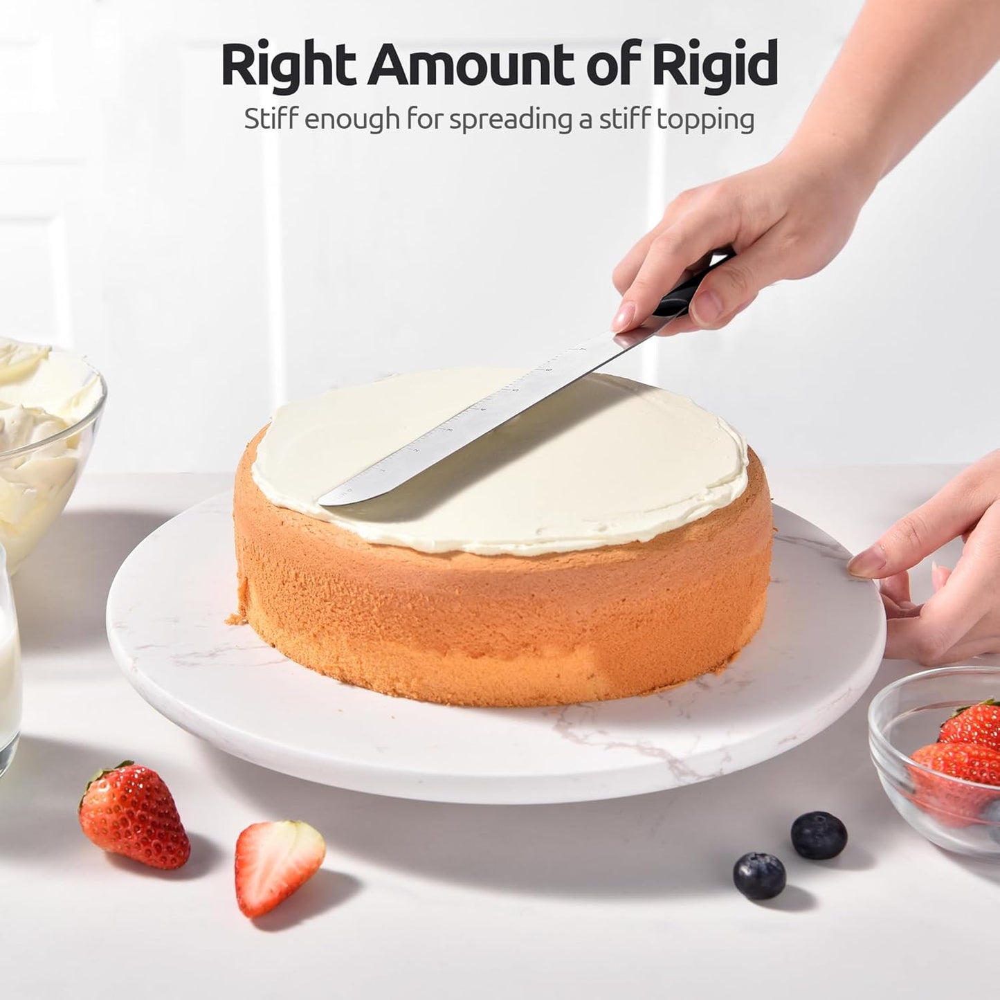 U-Taste Cake Icing Spatulas Set: Straight Decorating Frosting Knife with 6", 8", 10" Thinner Stainless Steel Blade, Flexible Smoothing Spreading Tools with Comfortable PP Handle for Cream (Black)