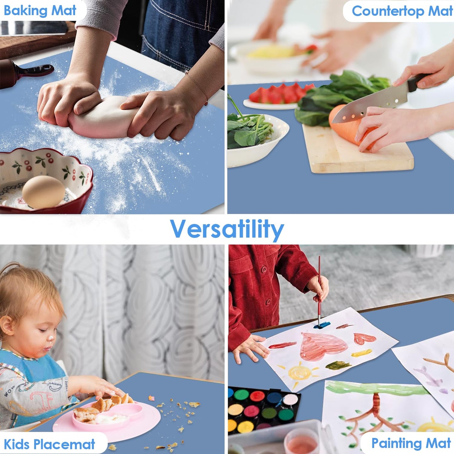 Extra Large Silicone Craft Mat for Kids, Large Silicone Sheet for Crafts, Kitchen Non-Stick Baking Mat Blue Gray, Heat Resistant Countertop Mat, Waterproof Placemat, Multipurpose Mat 23.6''x15.75''