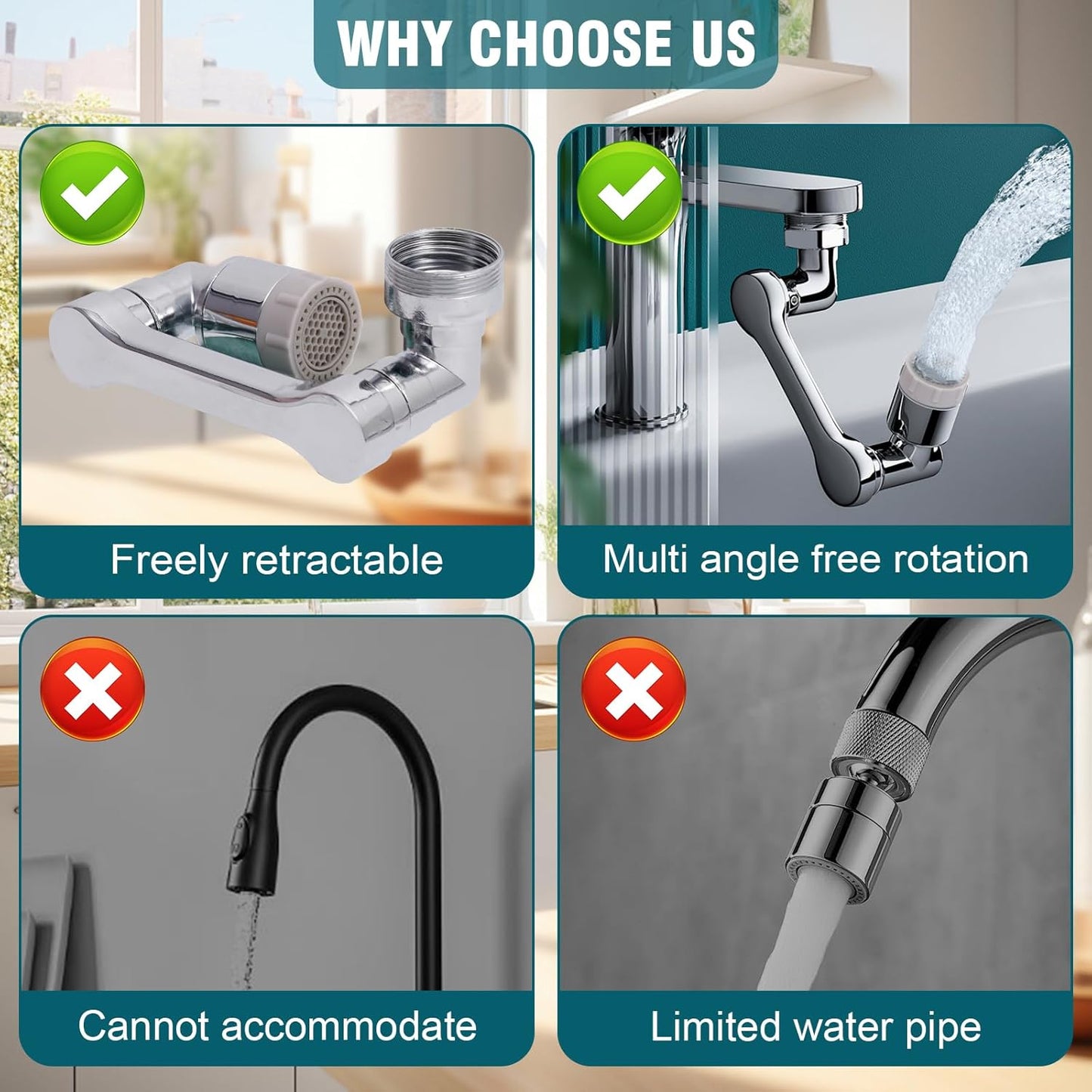 Faucet extender 1080 ° rotation, faucet extender, rotating robotic arm, suitable for bathrooms and kitchens, with 2 water flow modes for washing eyes/hair/face (Black)