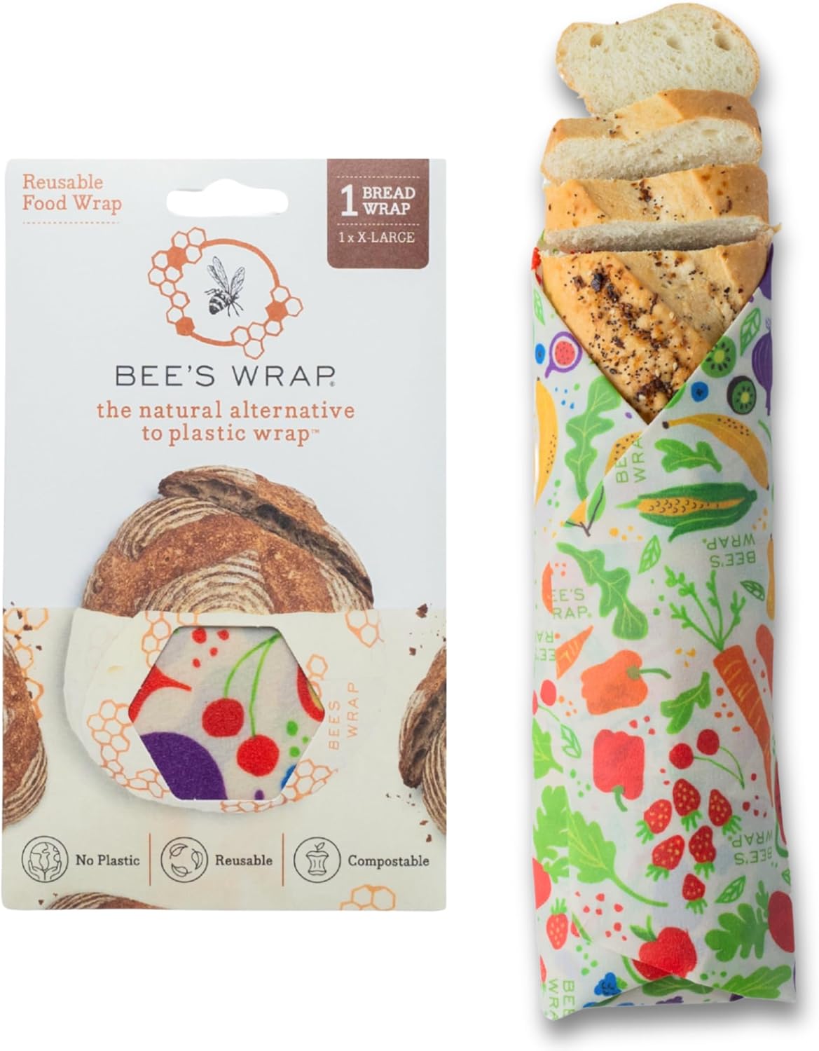 Bee's Wrap Beeswax Wraps for Food - Garden Party Bread Wrap - Made in USA Reusable Bread Storage Bags - Organic & Eco-Friendly Alternative to Aluminum Foil, Sourdough Bags & Plastic Wrap