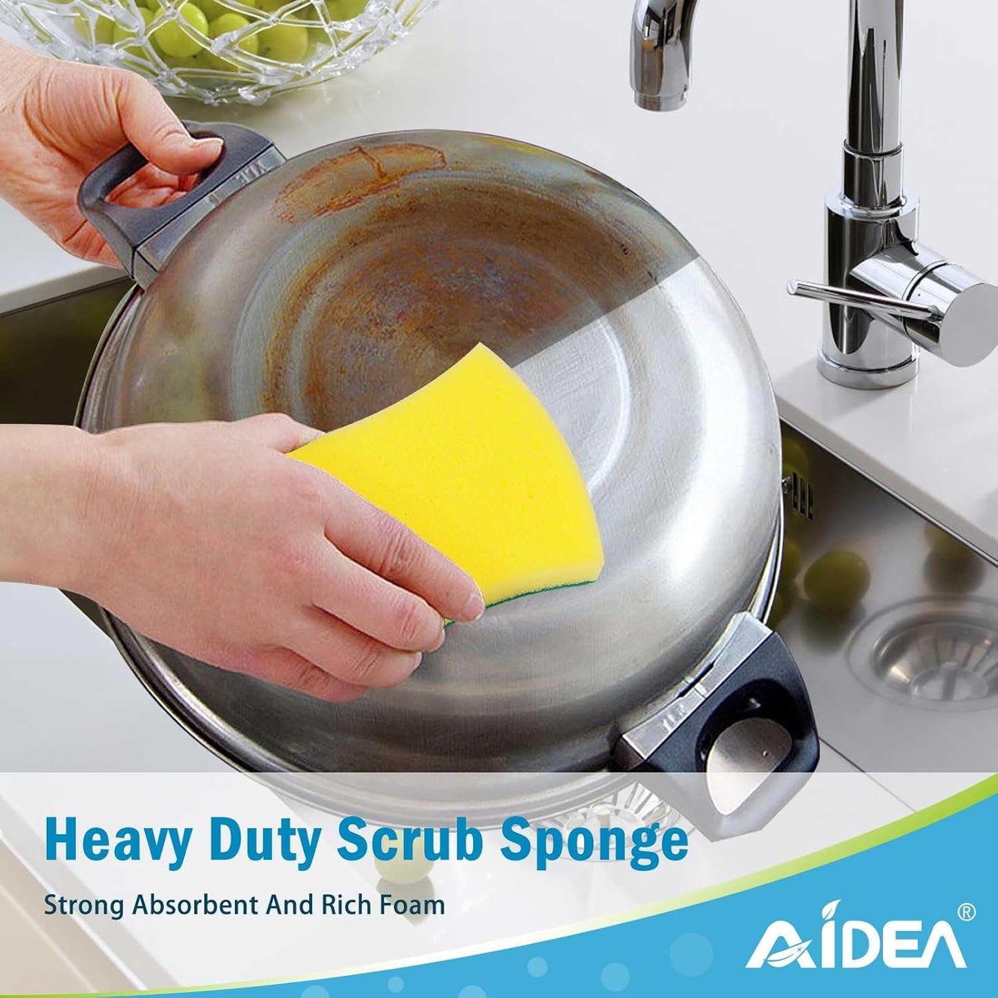 AIDEA Sponges Kitchen, 50 Pack Heavy Duty Dish Sponge, Cleaning Dish Scrubber Sponge for Home and Kitchen, Stink-Free Cleaning Supplies for Pots, Pans