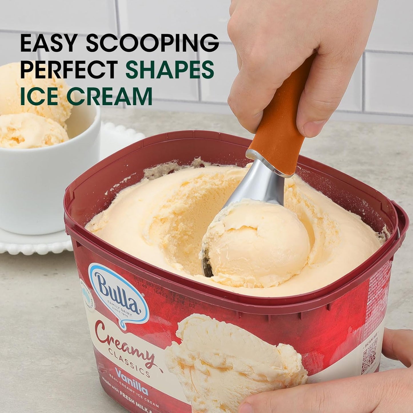 Beneno Heavy Duty Ice Cream Scoop - Upgraded Anti-Fracture Design, Comfortable Grip Long Handle, Effortless Scooping & Dishwasher Safe, Orange