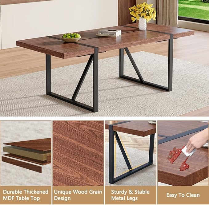 86.6" Dining Table Set for 8, Modern 9 Piece Wood Kitchen Table and Chairs Set, Rectangle Dining Room Table with 8 Suede Upholstered Chairs, Ideal for Home, Kitchen, or Apartment Dining