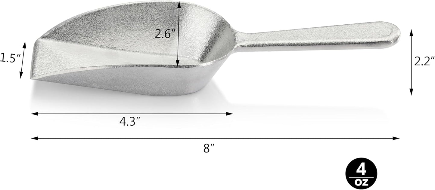 New Star Foodservice 34660 One-Piece Cast Aluminum Flat Bottom Bar Ice Flour Utility Scoop, 4-Ounce, SIlver