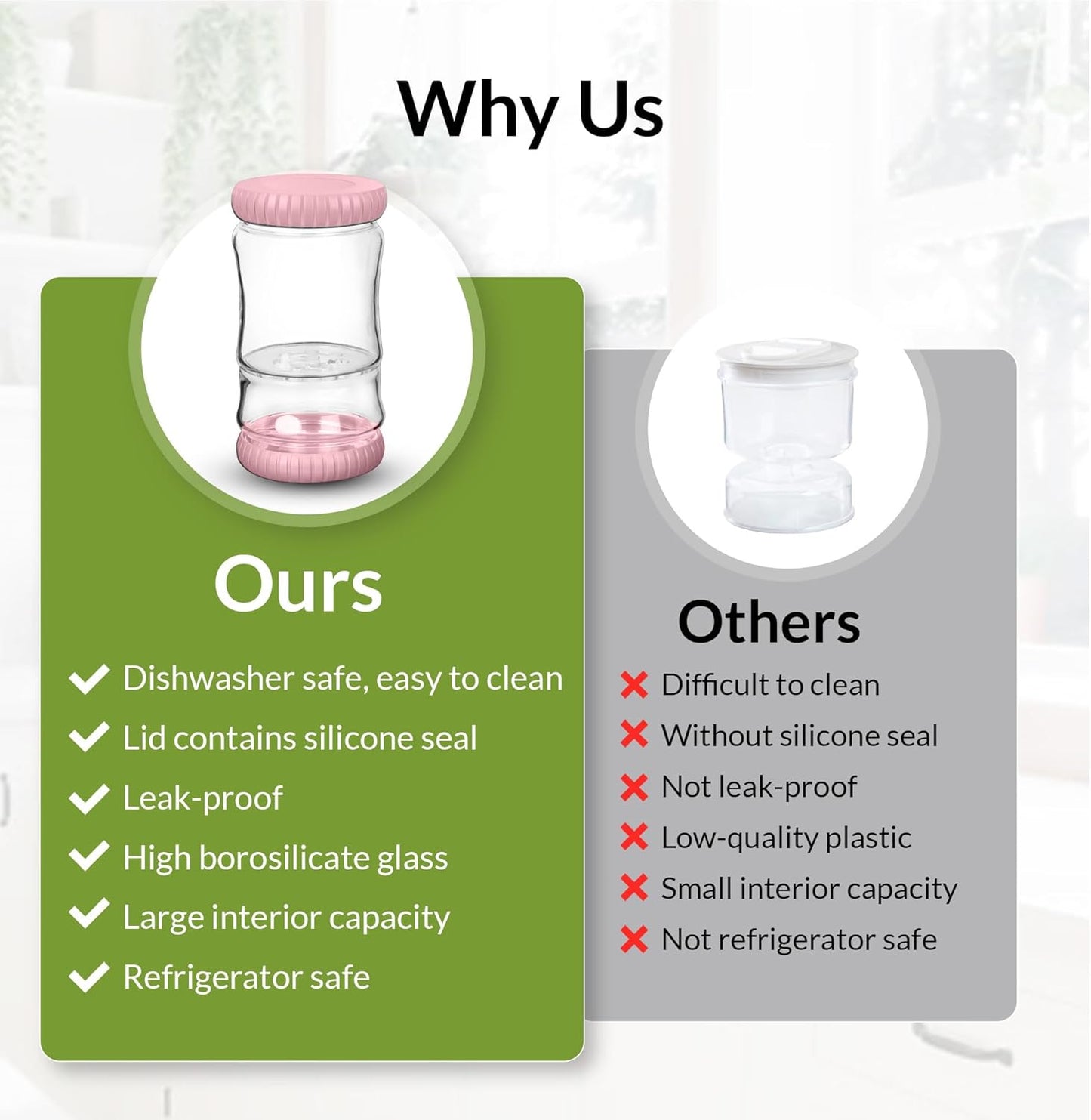 40oz Glass Pickle Jar with Strainer Flip - Pickle Storage Container with Airtight Lid, BPA-Free, Dishwasher Safe, Fermentation Hourglass Jar for Kimchi, Olives, Jalapeno, Gherkins (Pink)