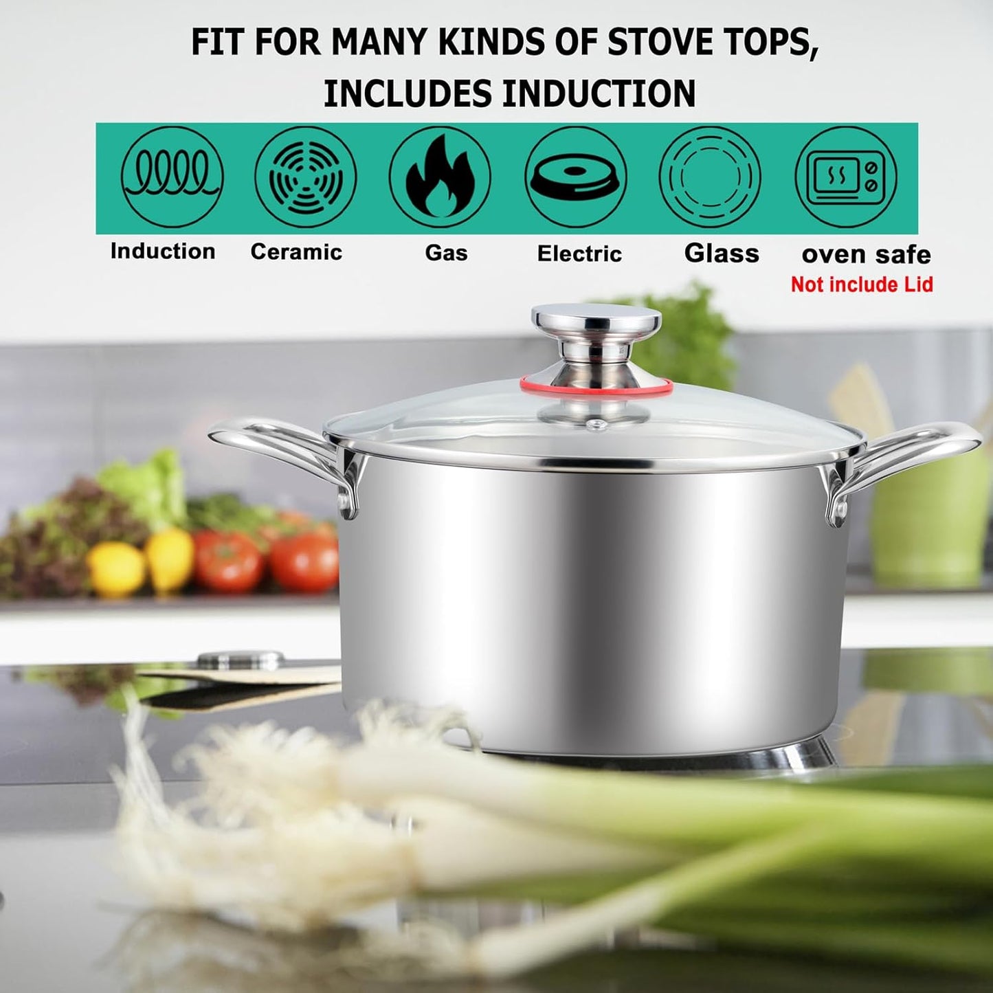 TeamFar 6 Quart Stock Pot, Stainless Steel Tri-Ply Cooking Pasta Pot with Tempered Glass Lid for Induction/Electric/Gas/Ceramic, Healthy & Sturdy, Double Riveted Handles & Dishwasher Safe
