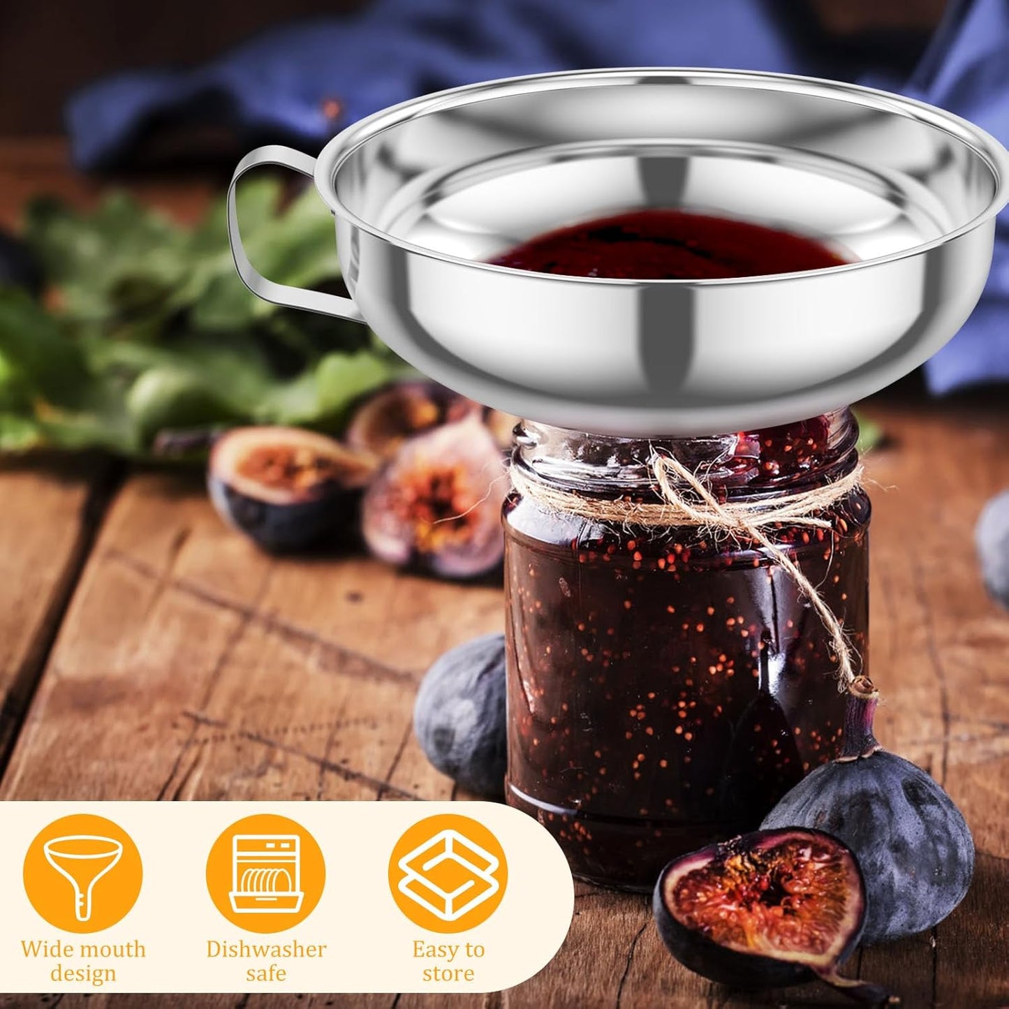 3 Pcs Canning Funnel with Strainer Stainless Steel Wide Mouth Kitchen Stackable Mason Jar Funnel for Filling Bottles