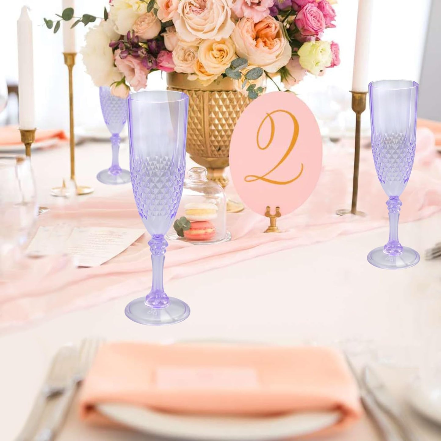 Plastic Champagne Flutes, 12PCS Purple Wine Glasses Goblets Reusable Champagne Flute for Weddings, Bachelor Parties, Toasting, and Events(12,Purple)