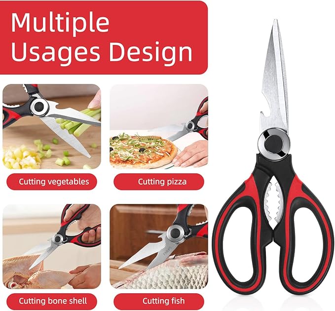 Kitchen Scissor For General Use 2-Packs,Heavy Duty Kitchen Raptor Meat Shears,Dishwasher Safe Cooking Scissors, Stainless Steel Multi-function Scissors For Food,Chicken,Poultry, Fish, Pizza,Herbs
