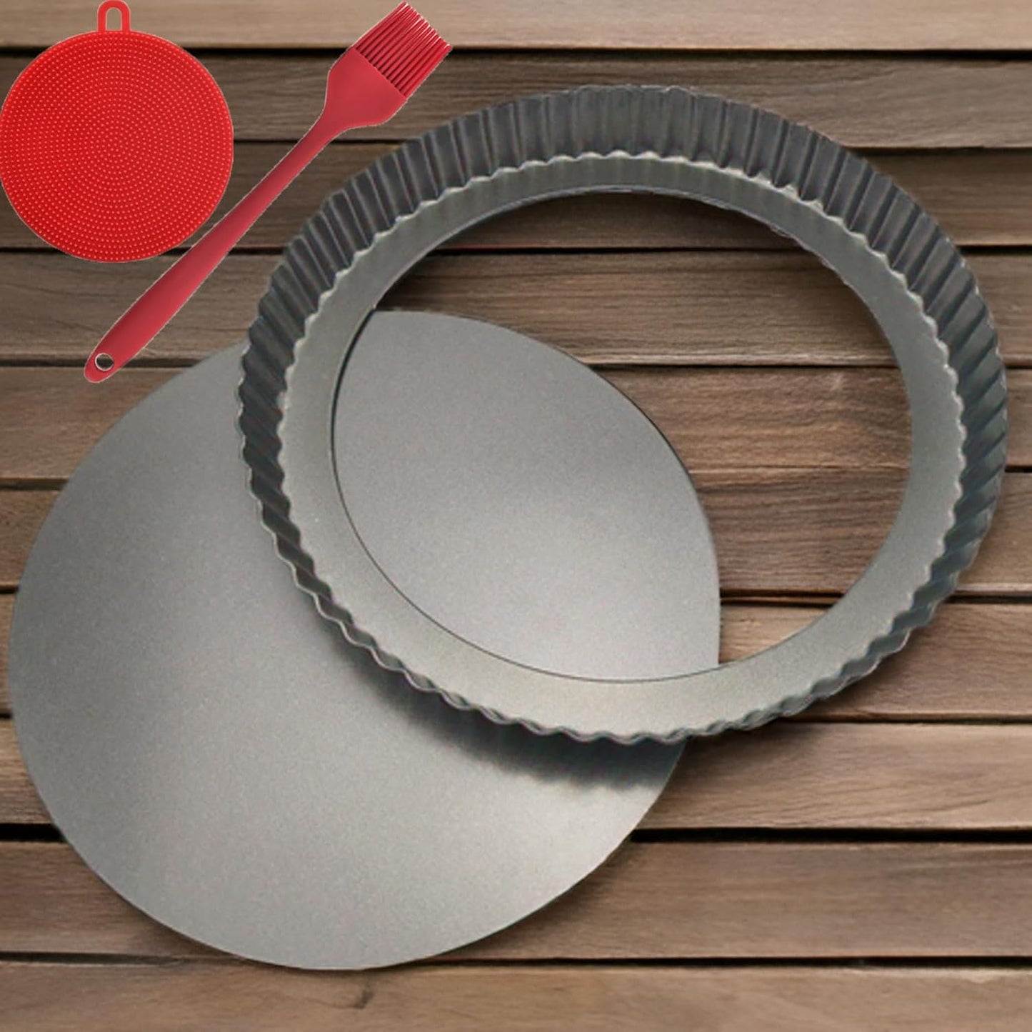 9 Inch Tart Pan with Removable Bottom, Carbon Steel Heavy Duty Nonstick Quiche Pan- Fluted Edges, Loose Bottom, 1.2-Inch Depth for Baking Fruit Tarts, Pies