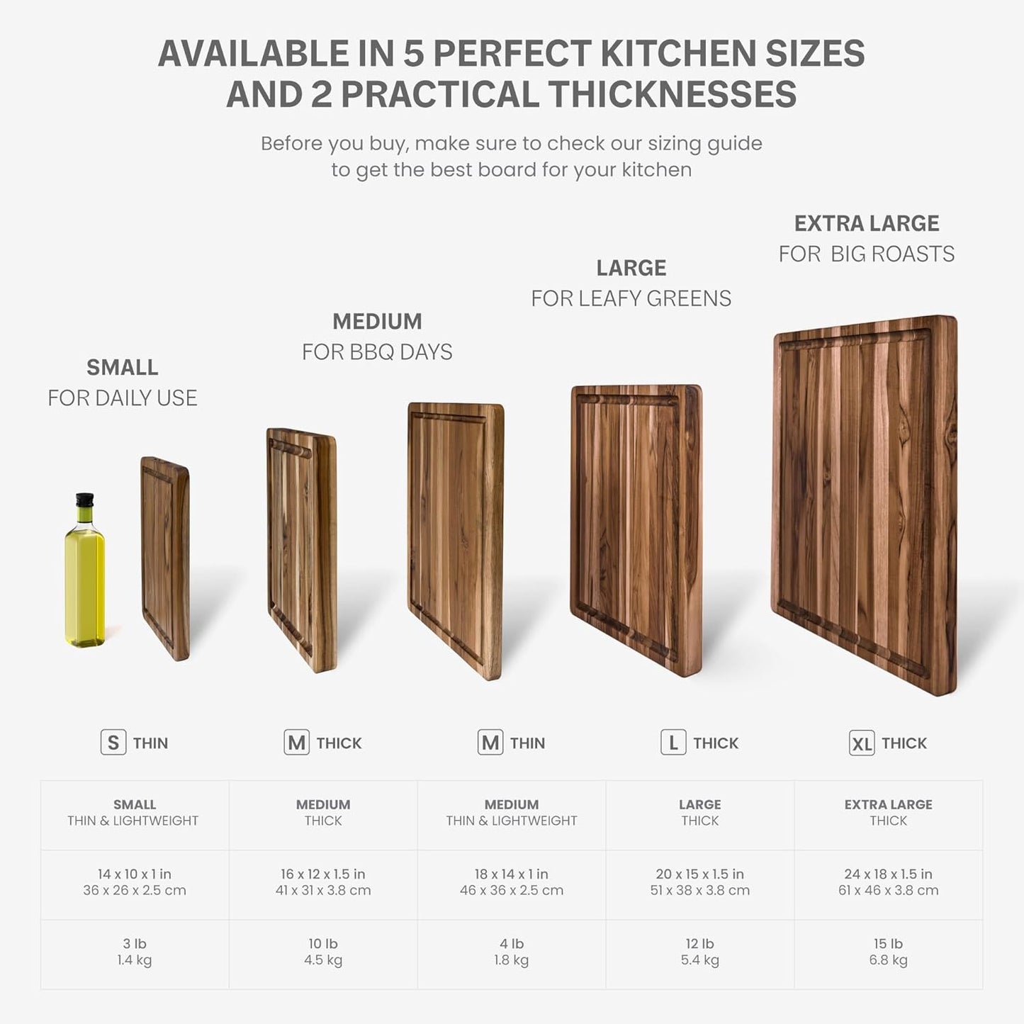 Teakhaus Cutting Board - Medium (M) Wood Cutting Board with Juice Groove and Grip Handles - 18”L x 14”W - Thin, Lightweight, Reversible Teak Edge Grain Wood - Knife Friendly - FSC Certified