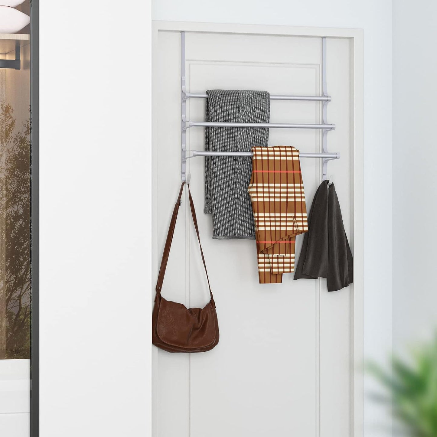 Over The Door Towel Rack, Over Door Towel Rack for Bathroom Door, Triple Towel Storage Holder with Hooks (Silver Gray, 20.15" L)