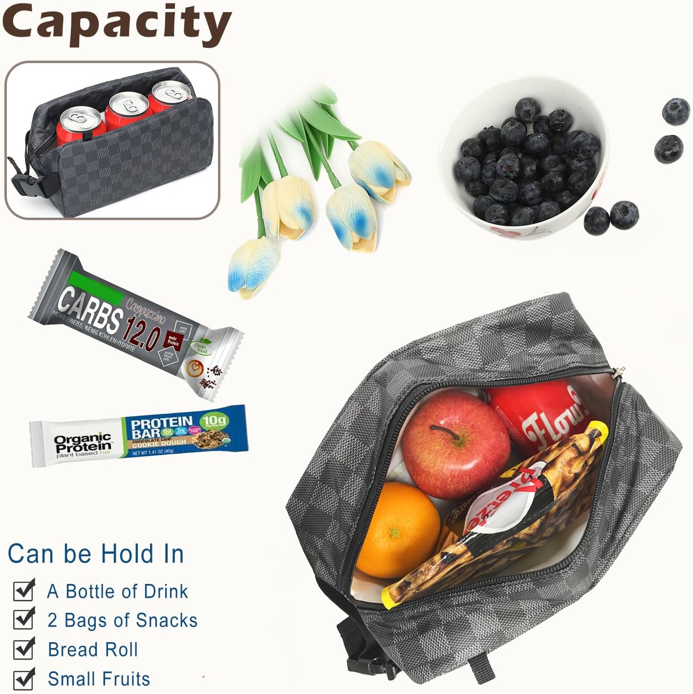 FlowFly Small Insulated Lunch box Portable Soft Bag Mini Cooler Thermal Meal Tote Kit with Buckle for Work, GreyWithBuckle