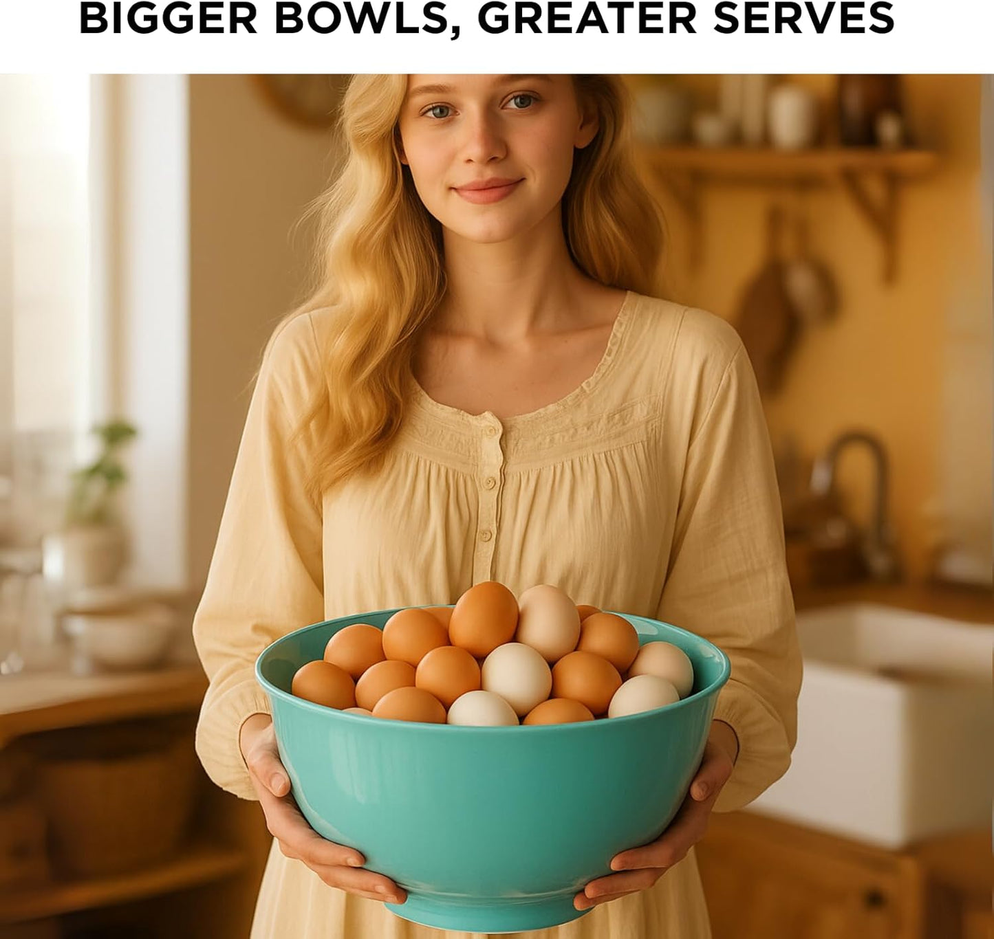 TP Large Mixing Bowl Set with Lids, Melamine Nesting Bowls Set for Pasta Baking Salad Mixing, Set of 3, Glossy Turquoise