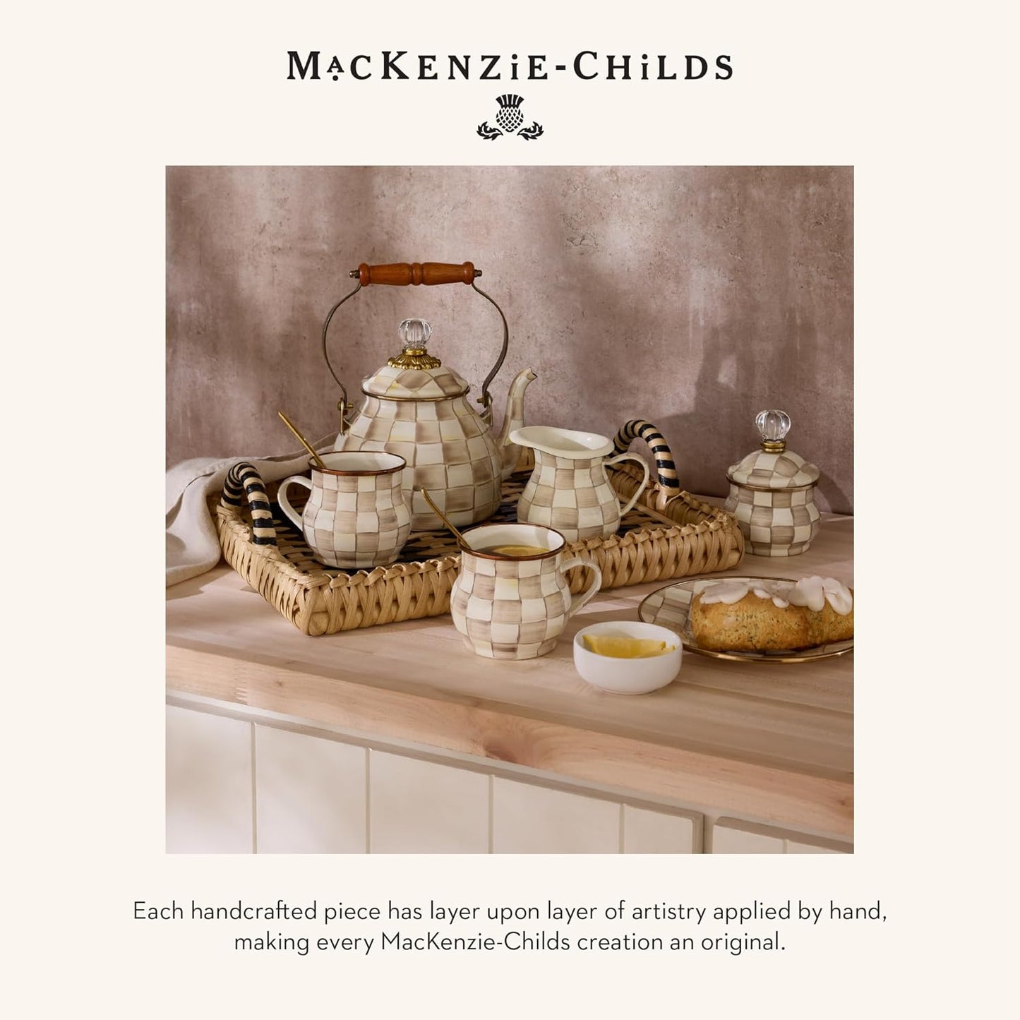 MACKENZIE-CHILDS Enamel Relish Dish, Small Serving Bowl for Entertaining, Brown-and-White Mocha Check