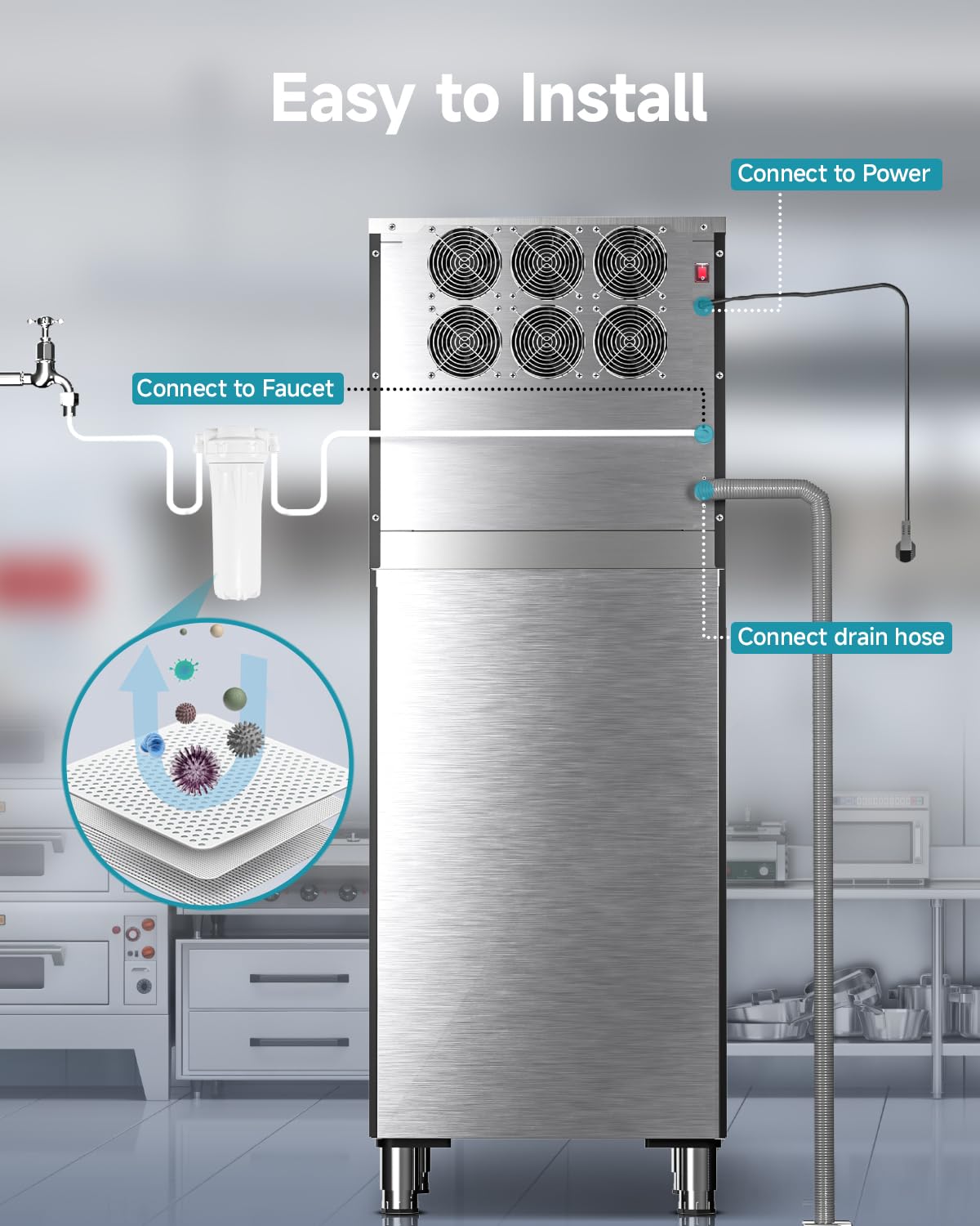 EUHOMY Commercial Ice Maker Machine,600lbs/24H,Industrial Ice Machine with 300lbs Storage Bin,Ice Ready in 10-15 Mins,SECOP Compressor&ETL,Stainless Steel Ice Maker for Bar/Cafe/Restaurant/Business