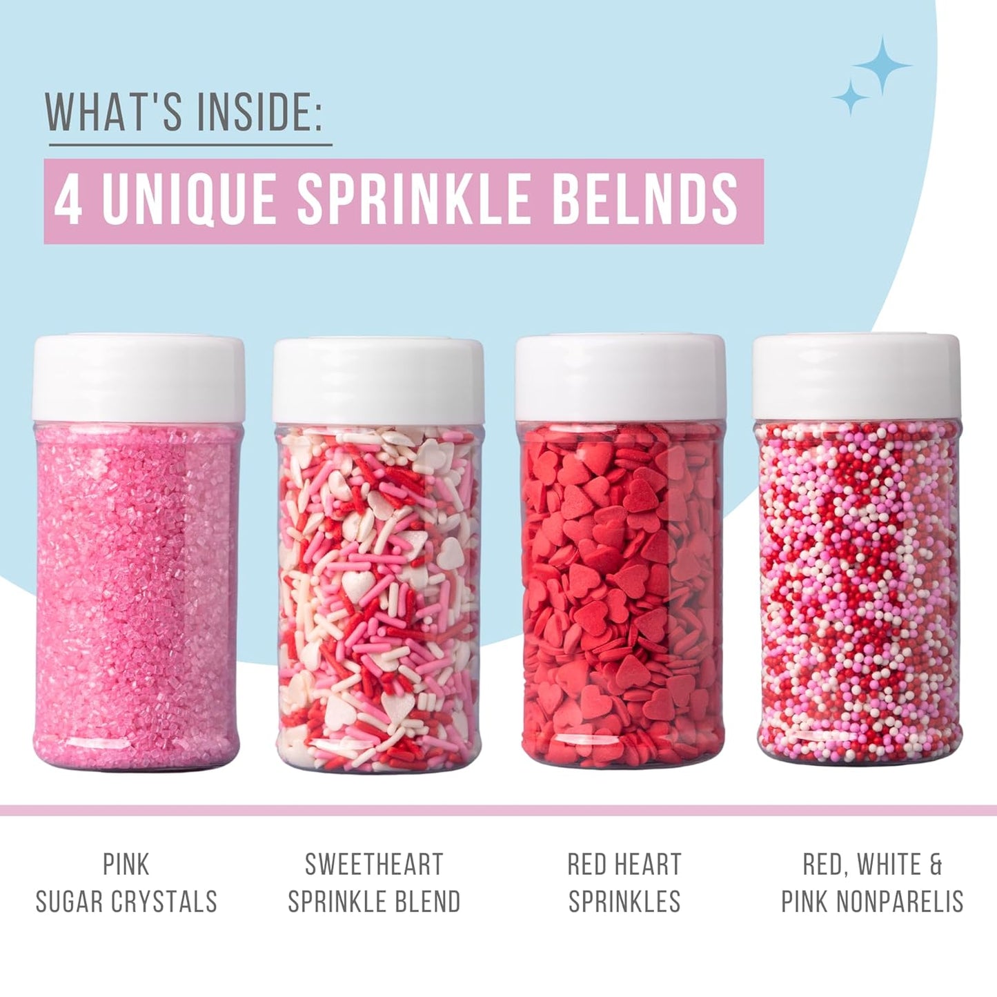 Sweets Indeed Heart Sprinkles, 4 Pack, Edible Sprinkle Mix, Perfect for Cake Decorations, Baking, Ice Cream, Cookies, Cupcake Topper (Sweetheart)