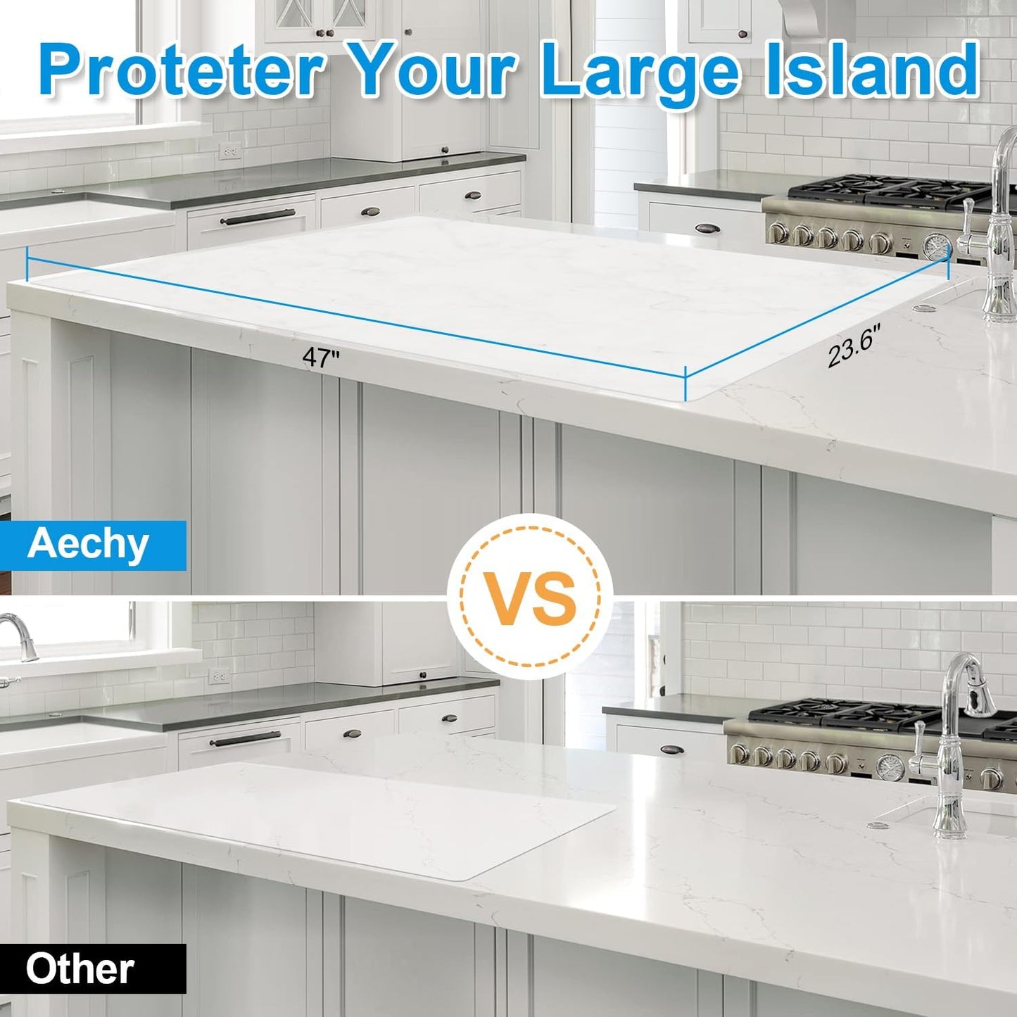 AECHY Silicone Mats for Kitchen Counter 47"x23.6"x0.08”, Largest Heat Resistant Mat Shipped Rolled Up Kitchen Island Silicone Countertop Protector Mat Nonslip Extra Large Counter Mat, Translucent