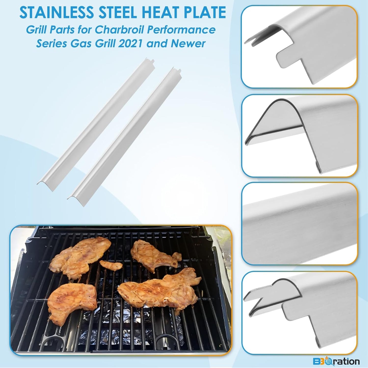 Grill Parts for Charbroil Performance Amplifire 2 Burner 463655621 463655021 463655421 463630021, 17-inch Cooking Grate, Burner and Heat Plate Parts for Charbroil Grill Replacement Parts