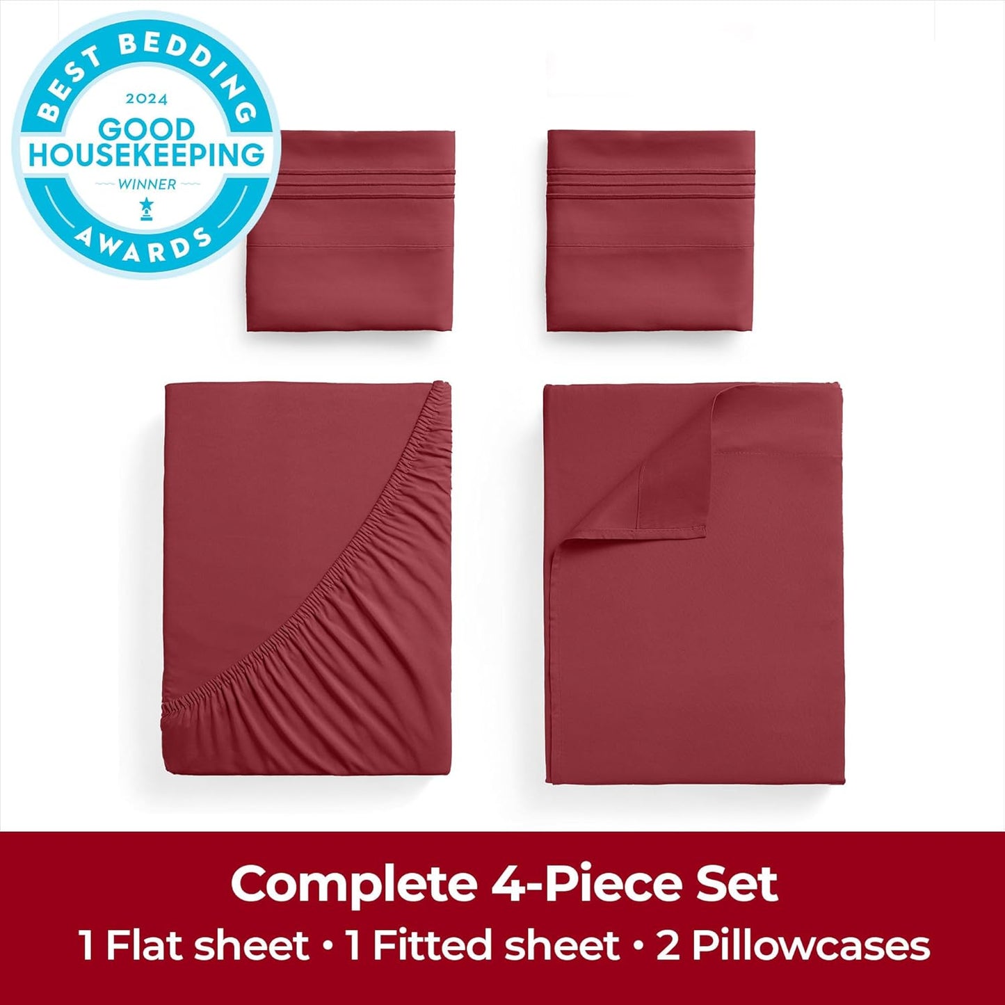 Mellanni Extra Deep Full Sheets - 4 PC Iconic Collection Bedding - Hotel Luxury, Ultra Soft, Cooling Bed Sheets - Wrinkle, Fade, Stain Resistant (Full, Brick Red)