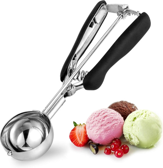 Cookie Scoop 3 Tbsp, TJ POP Professional Stainless Steel Ice Cream Scoop 50 mm, Good Soft Grips, Quick Trigger Release, 45 ml